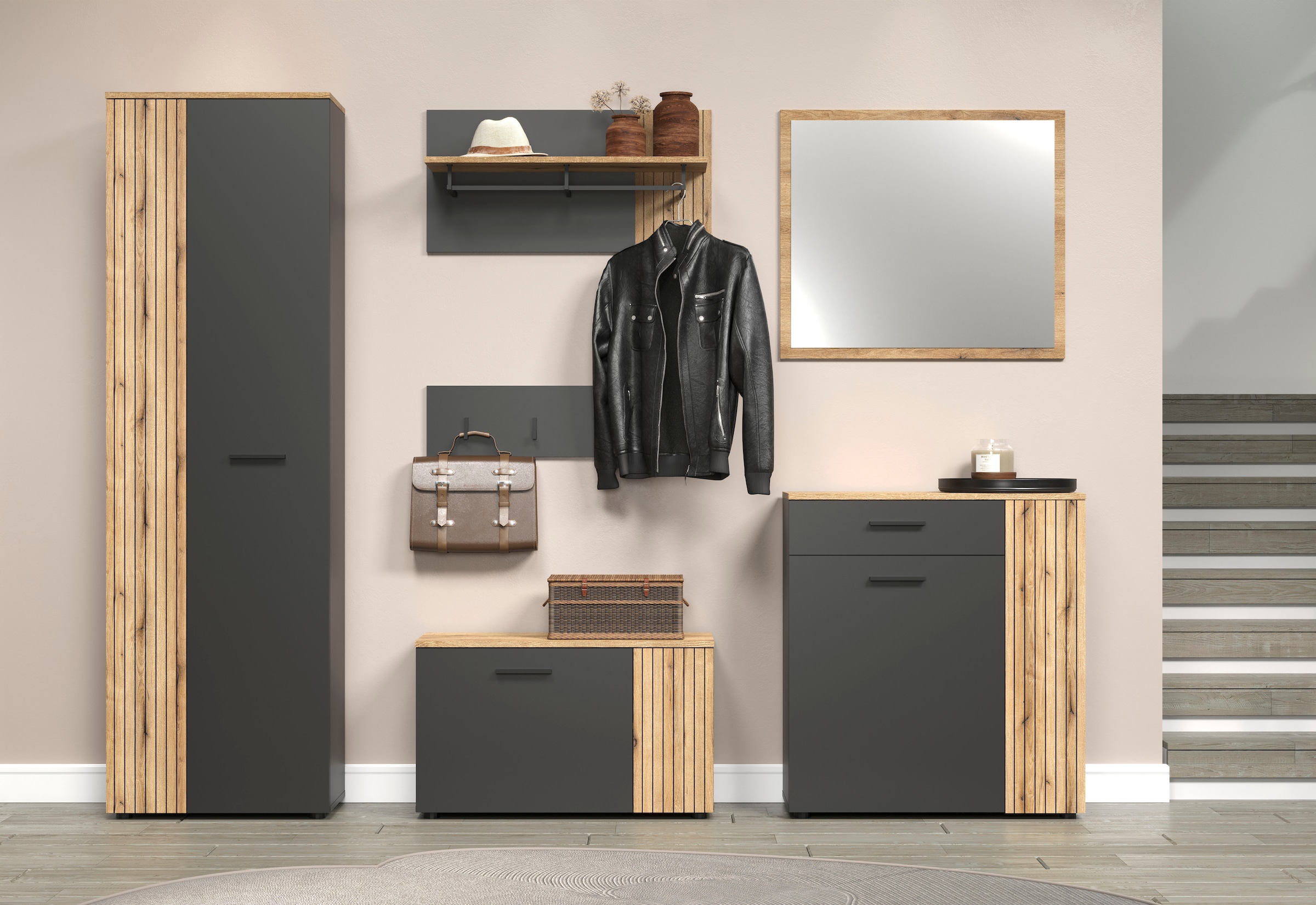 Home affaire Garderobenleiste »Estepona« Wandpaneel mit 4 Kleiderhaken – (B/T/H) 80/2/20 cm