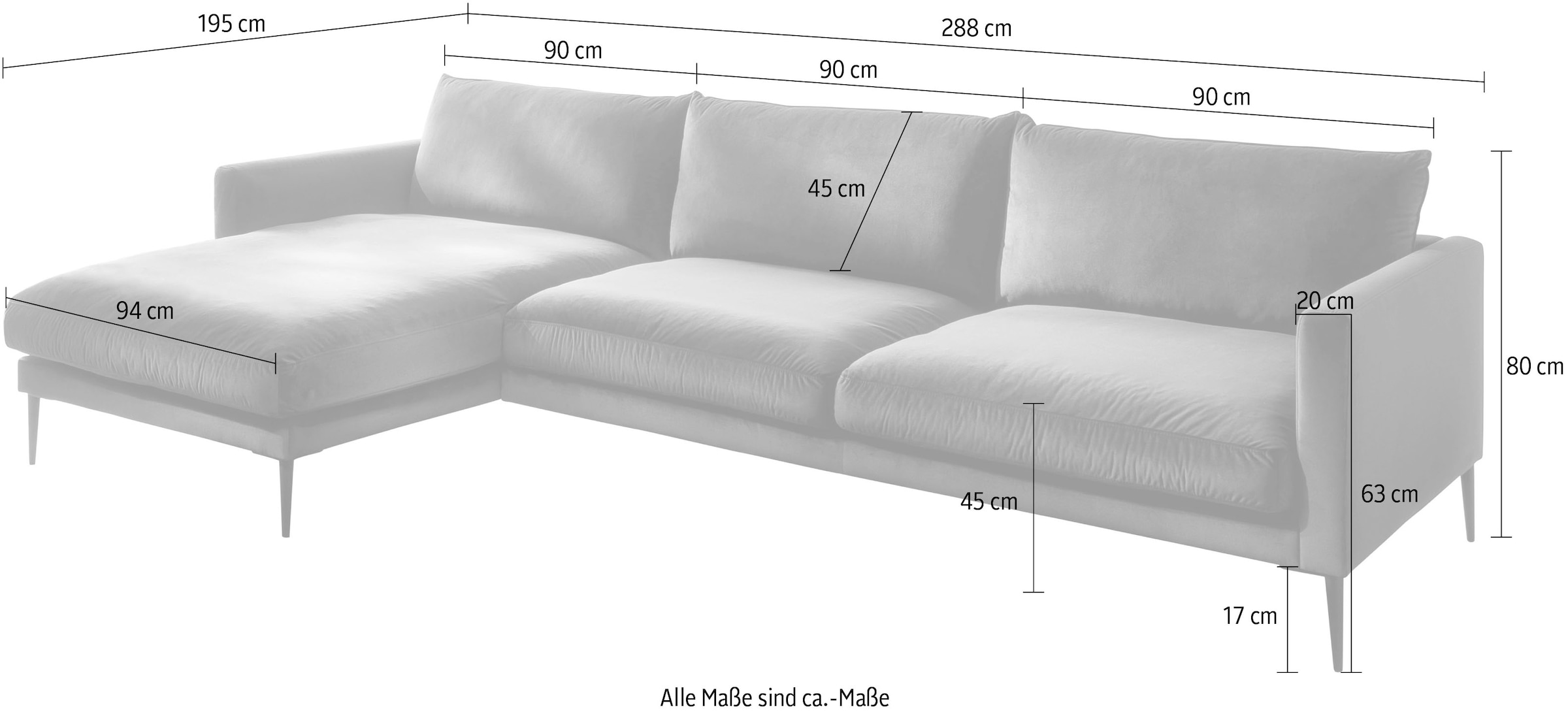 Trends by HG Polsterecke »Svea L-Form«, Recamiere rechts oder links, mit Metallfuss, frei im Raum stellbar