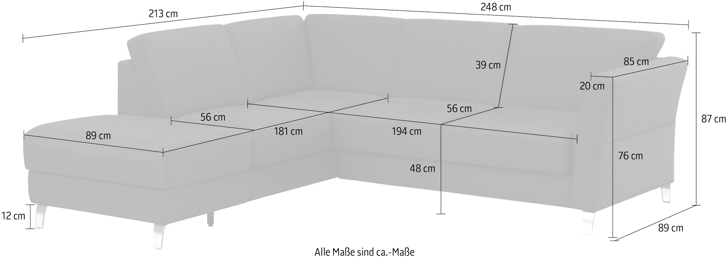 sit&more Ecksofa »Visby L-Form«, Wahlweise mit Bettfunktion und Stauraum, frei im Raum stellbar