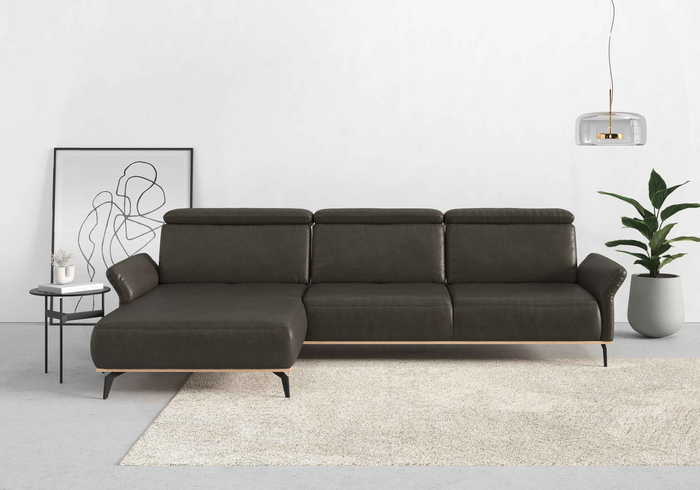 Places of Style Ecksofa »Fjord L-Form«, massiv, wahlweise mit Armlehnfunktion, Kopf- Sitztiefenverstellung