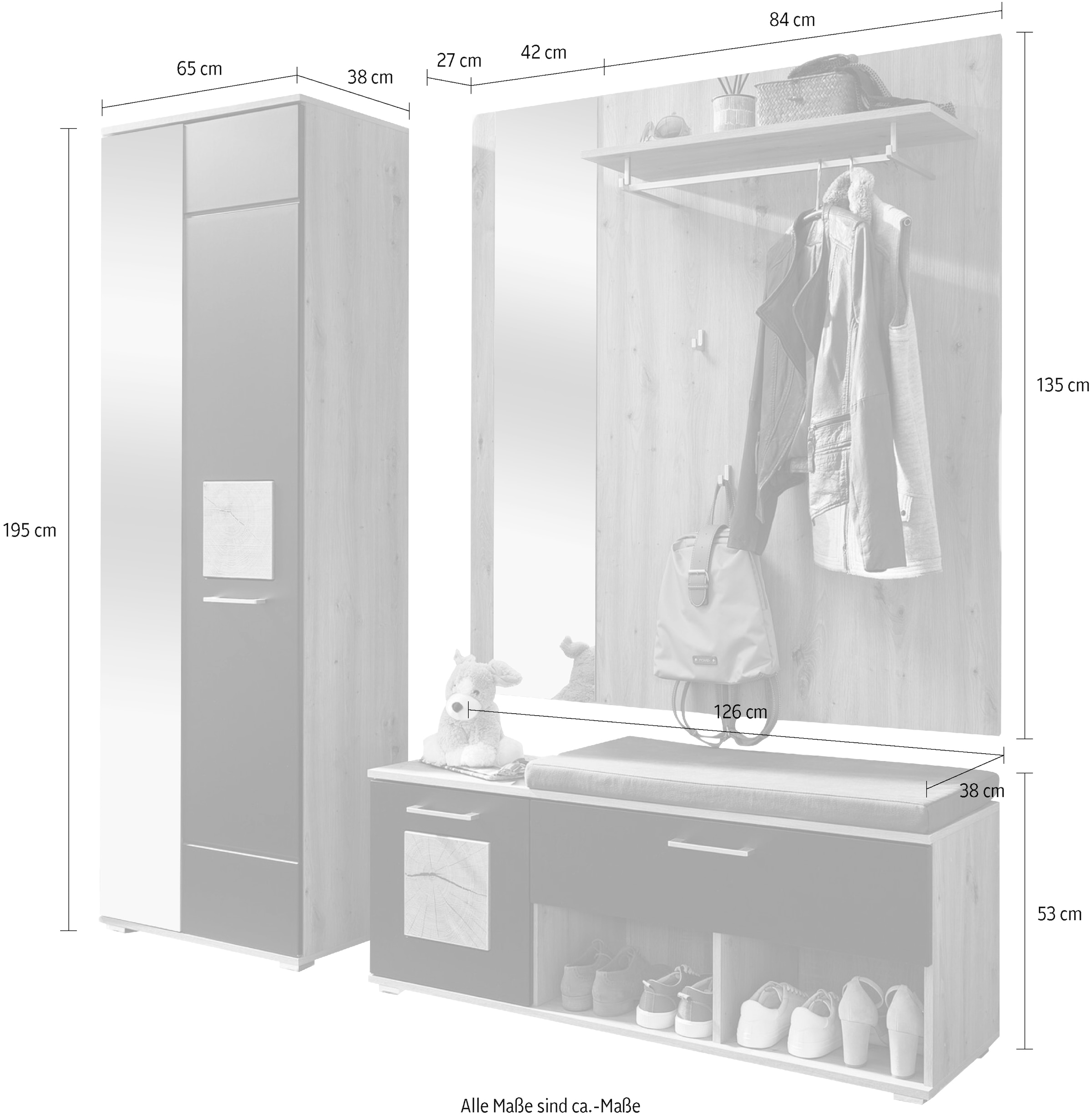 Innostyle Ensemble de vestiaires »Fun Garderoben Set, 206x195x38cm (B/H/T)« 1 cuis tlg.