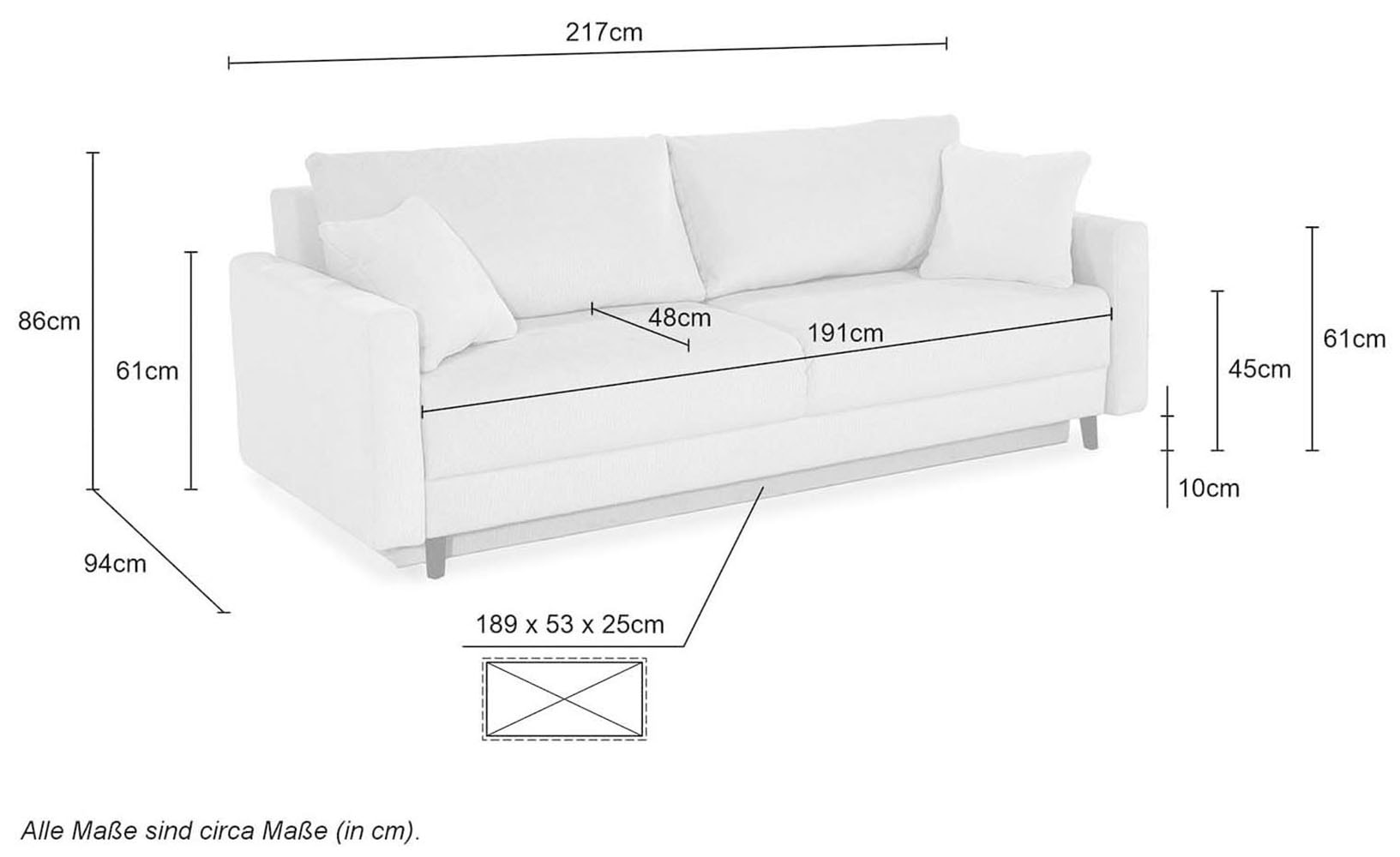 Jockenhöfer Gruppe Schlafsofa »Bjoern, B: 217 cm, Liegefl. 140x191 cm« mit Schlaffunktion, Bettkasten & Zierkissen