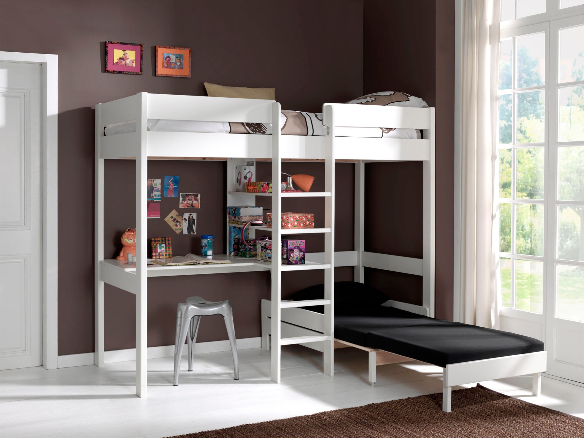 Vipack Hochbett »Pino, Kiefer massiv, viel Funktion auf kleinem Raum, Made in Europe« B/H/T ca. 208x175x105/206cm, inkl. Schlafsessel, Schreibtisch, Regal,  inkl. Rolllattenrost, Absturzschutz oben, 2 Farben zur Auswahl