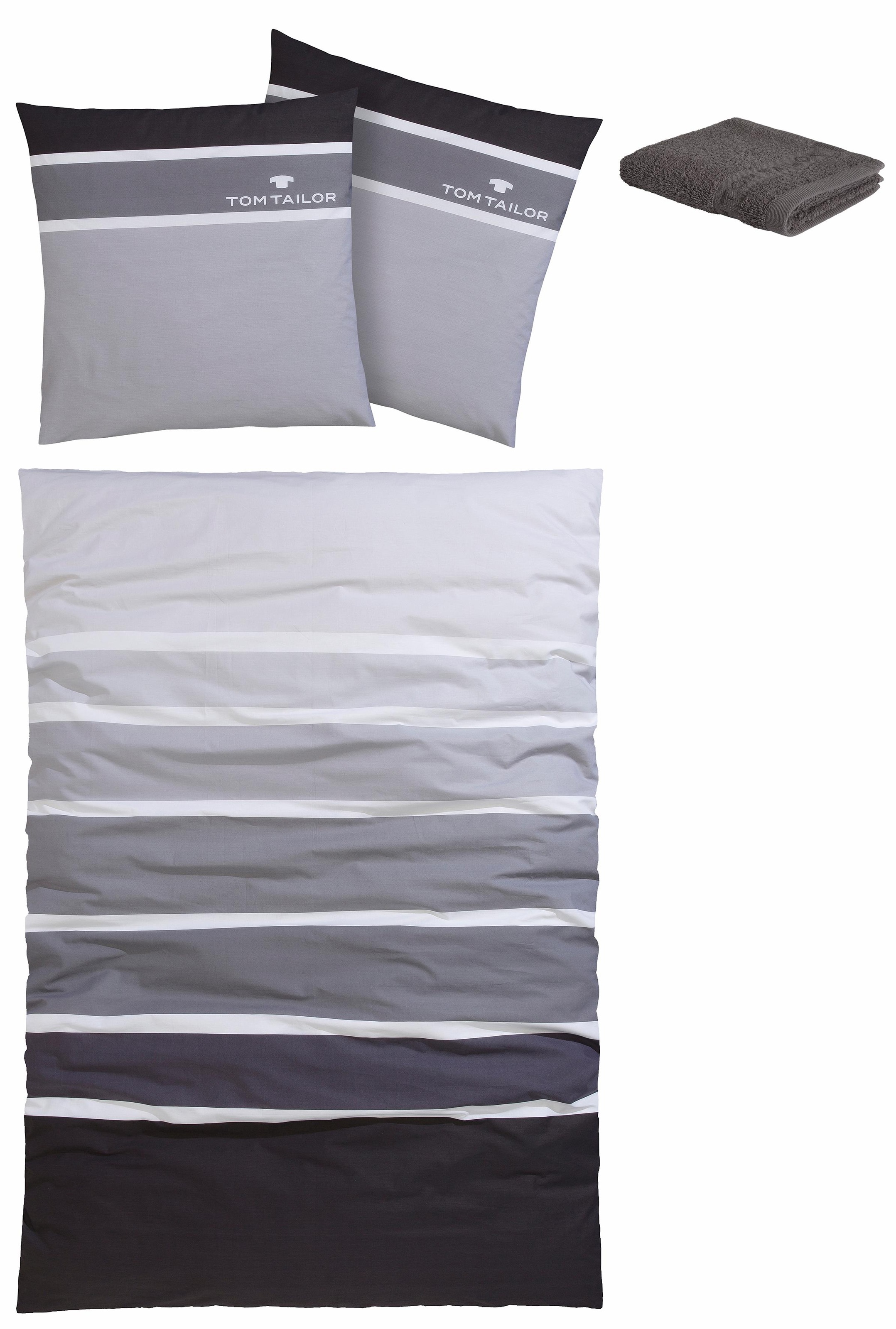 TOM TAILOR HOME Bettwäsche »Felix in Gr. 135x200 oder 155x220 cm«, mit GRATIS-Zugabe: Gästehandtuch (100% Baumwolle), mit Reissverschluss