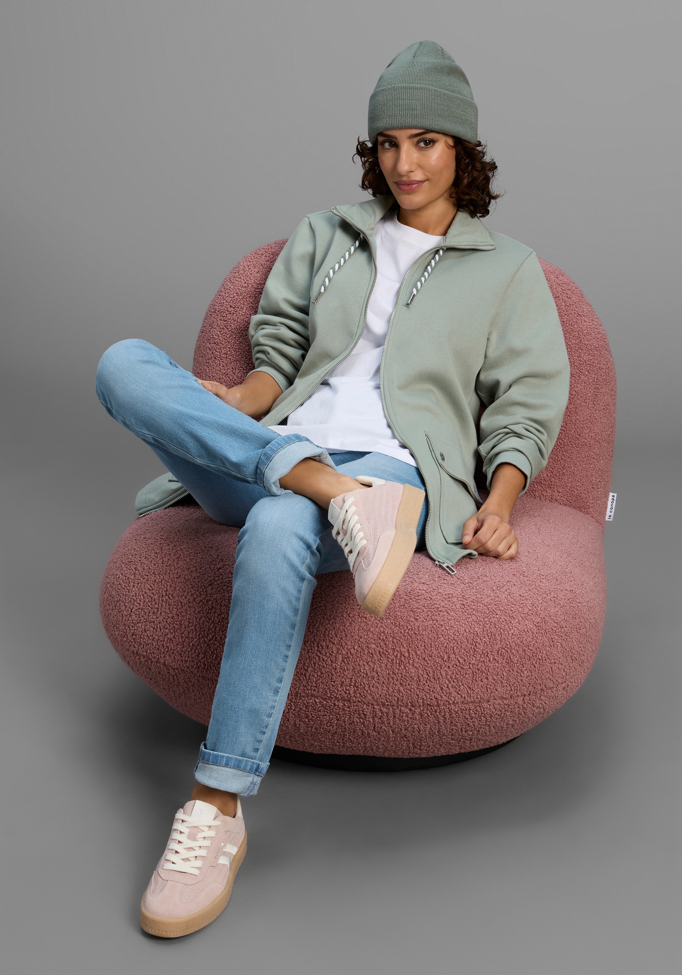 Laura Scott Sweatjacke, Weiche Baumwollmischung mit Stehkragen und Aussentaschen
