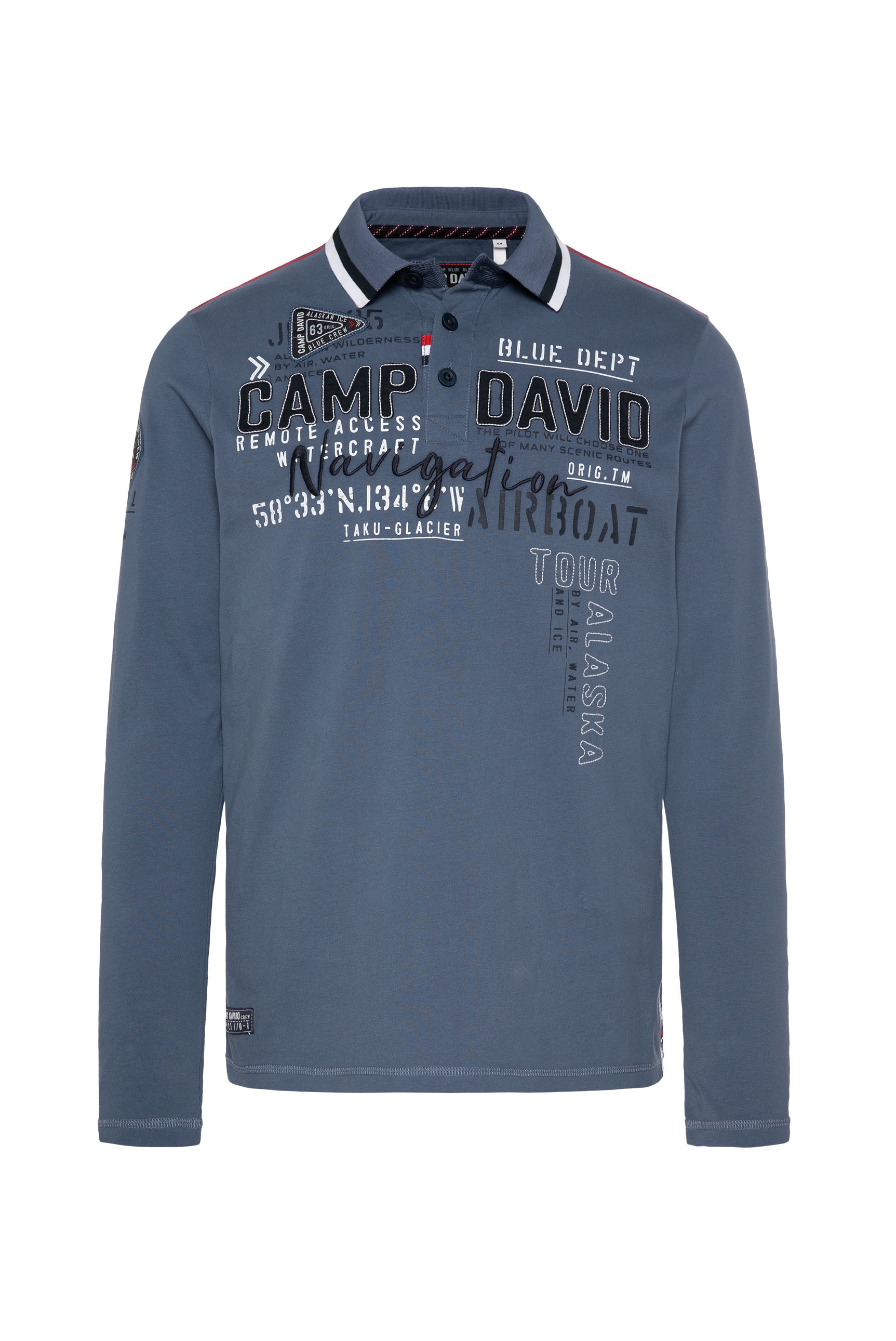 CAMP DAVID Langarm-Poloshirt, mit Logo-Applikationen