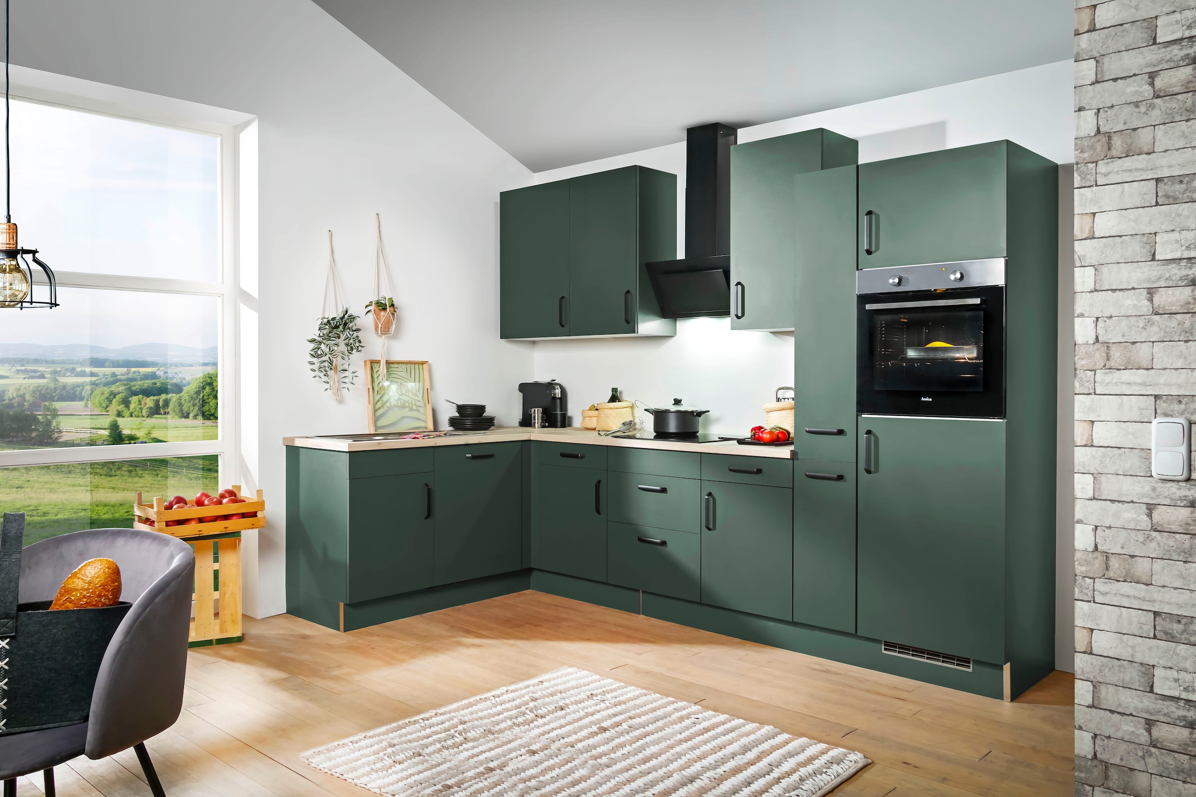 wiho Küchen Winkelküche »"Simi", mit verstellbaren Füssen, wahlweise mit E-Geräten« Soft-Close-Funktion in Schubkästen & Auszügen, Stellbreite 315/175 cm