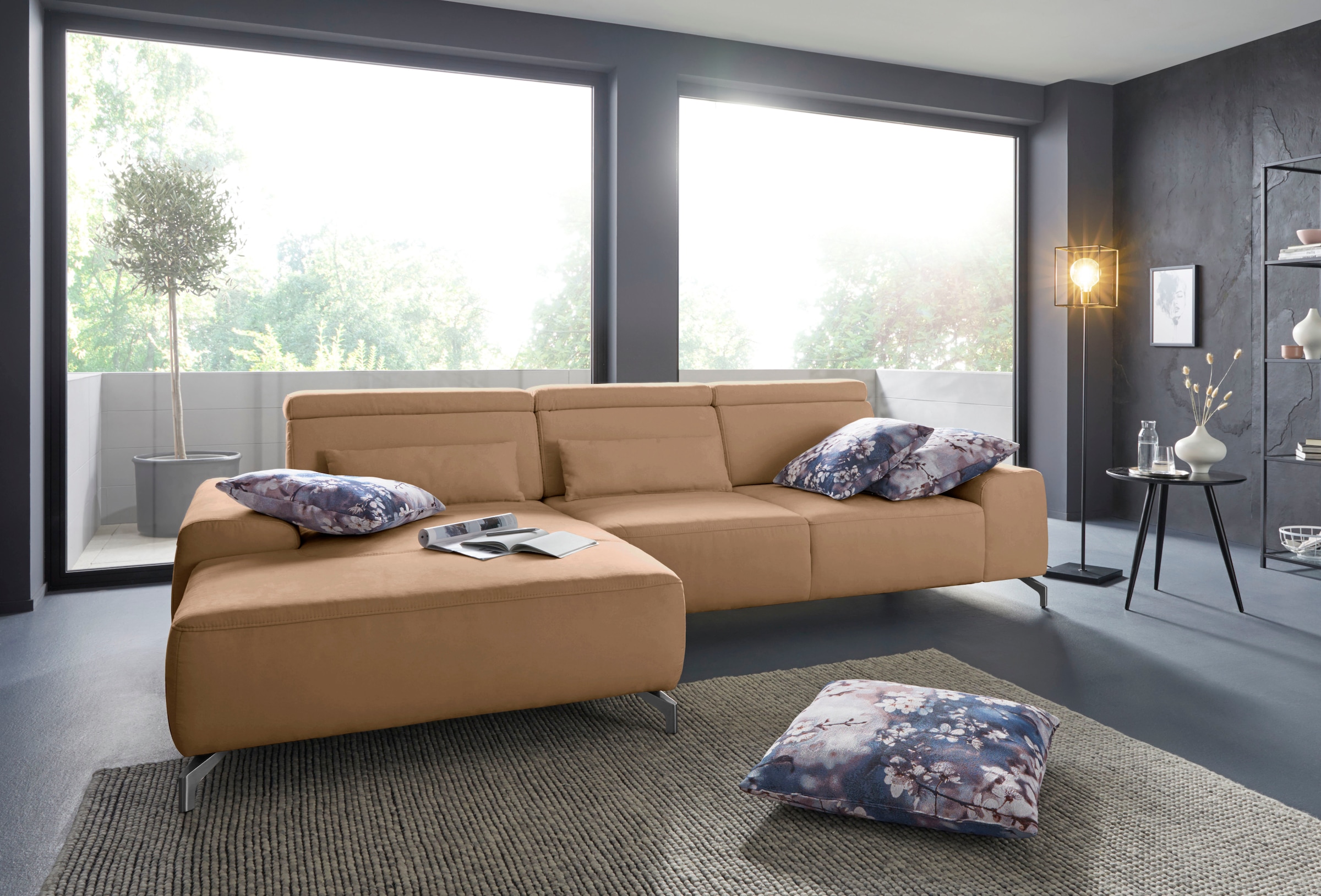 sit&more Ecksofa »Gizeh L-Form« Fusshöhe 12 cm, inklusive Sitztiefenverstellung und Kopfteilverstellung