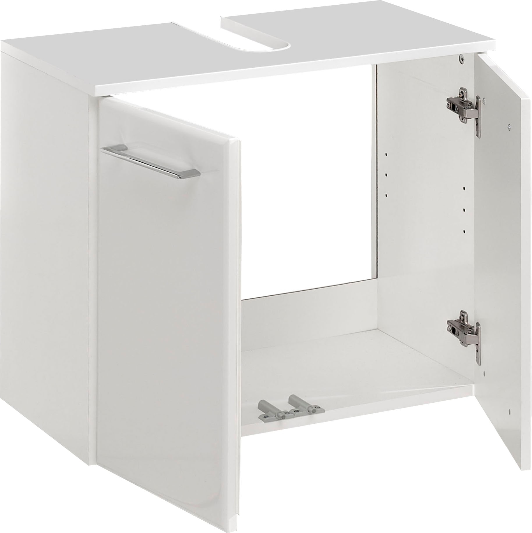 Saphir Armoire sous lavabo »Quickset 376 Unterbeckenschrank, Weiss Hochglanz, 2 Türen« Armoire sous lavabo avec amortisseur de porte, 60 cm de large, sans lavabo