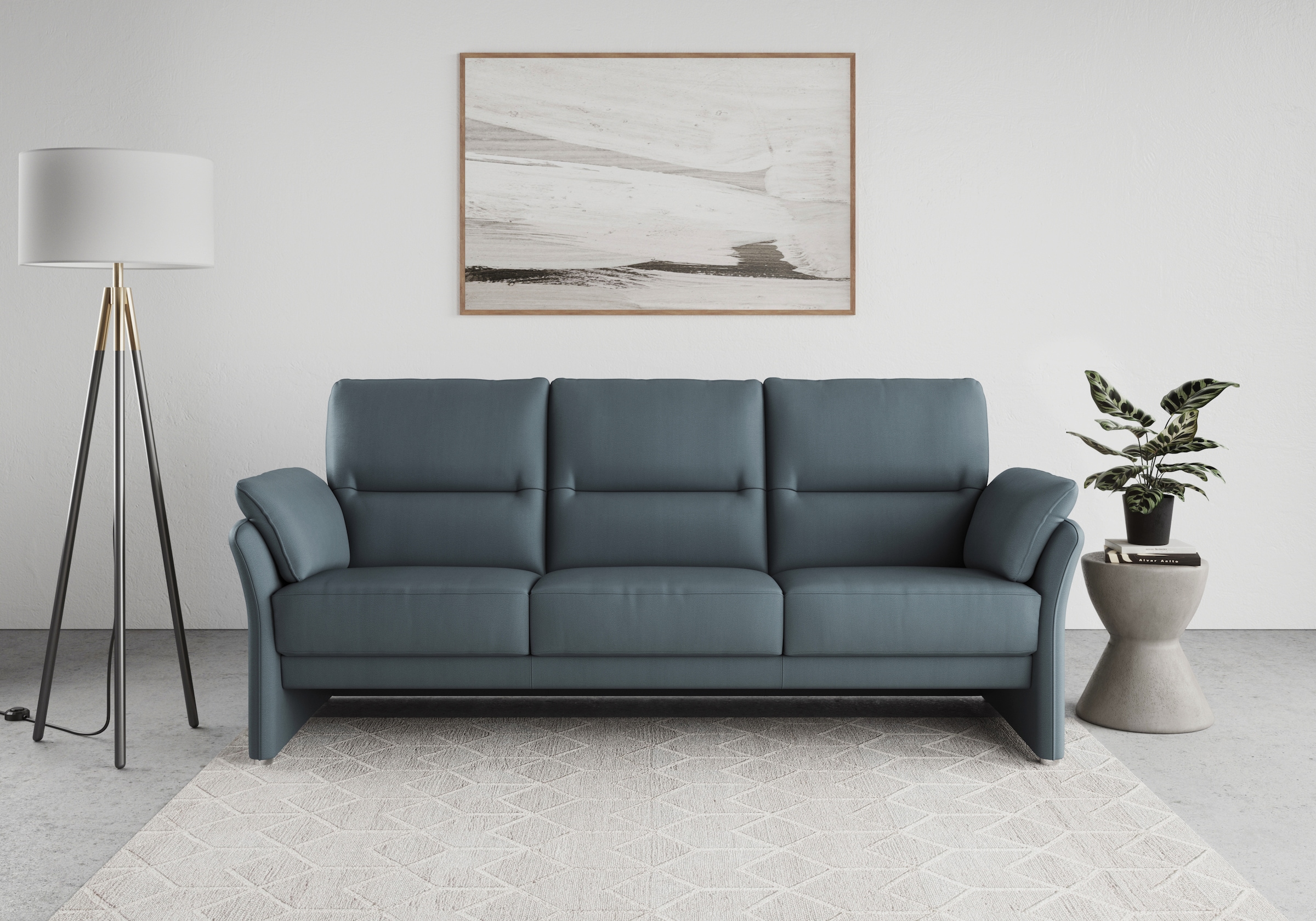 Image of DOMO collection 3-Sitzer "Pina, schmale Armlehnen, mit Federkern, kompakt & elegant" Hoher Sitzkomfort, Luxus-Microfaser Lederoptik, petrol, Breite 219 cm