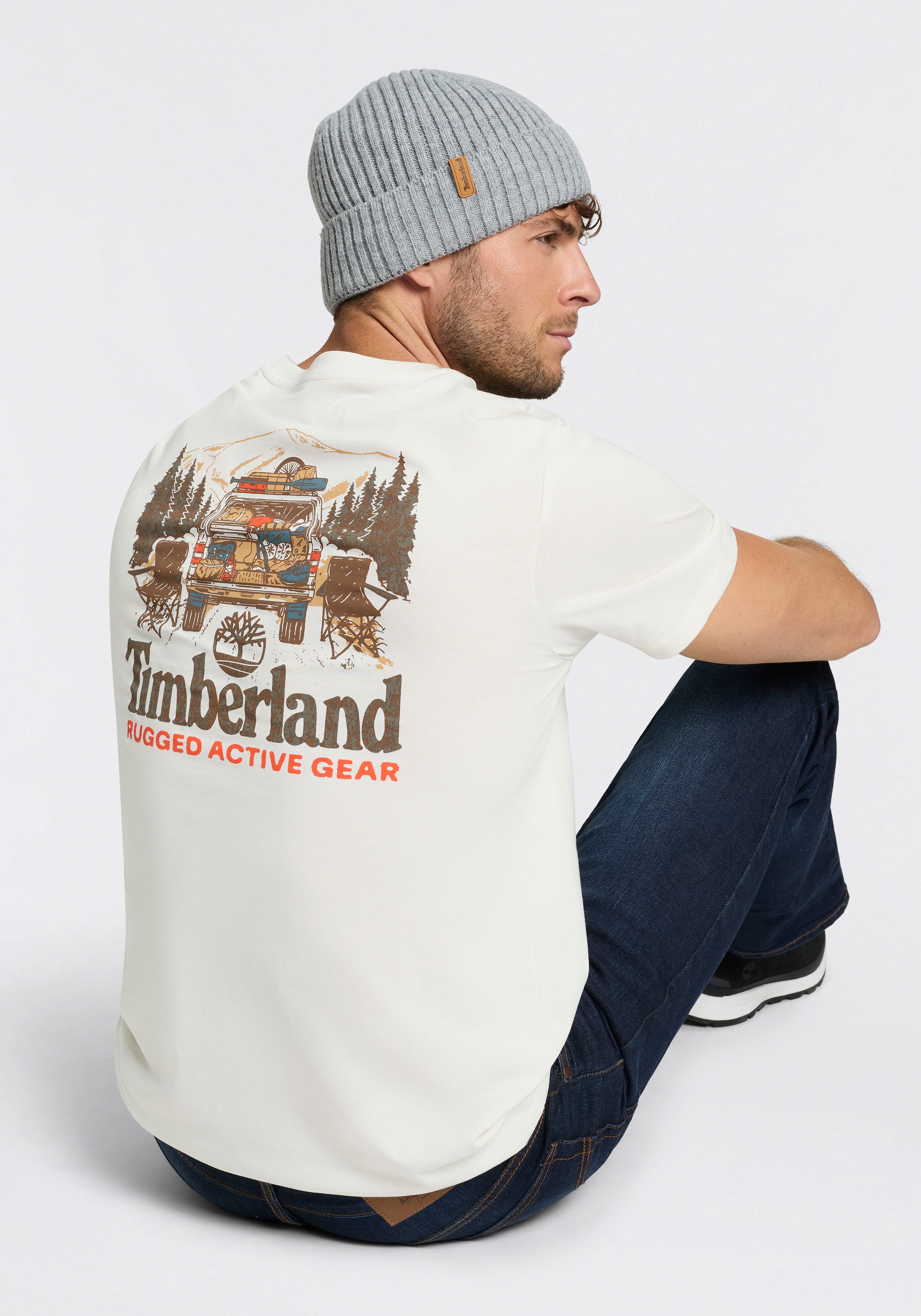 Timberland T-Shirt »Washed Back On the Road Graphic Te« Kurzarm, aus Baumwolle, auch in grossen Grössen