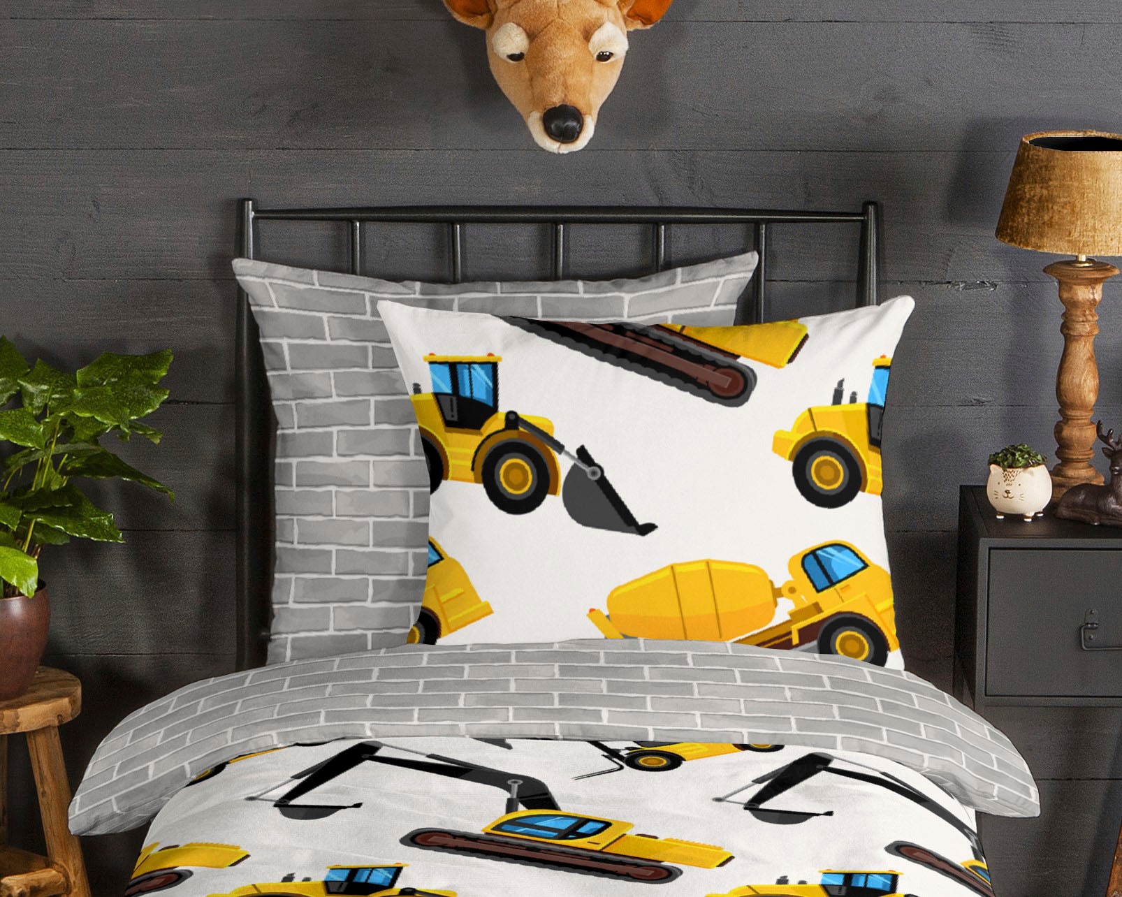 good morning Kinderbettwäsche »Dig«, Biber, 135x200, Weich, Warm, Reissverschluss, Wende, Kind, Fahrzeuge