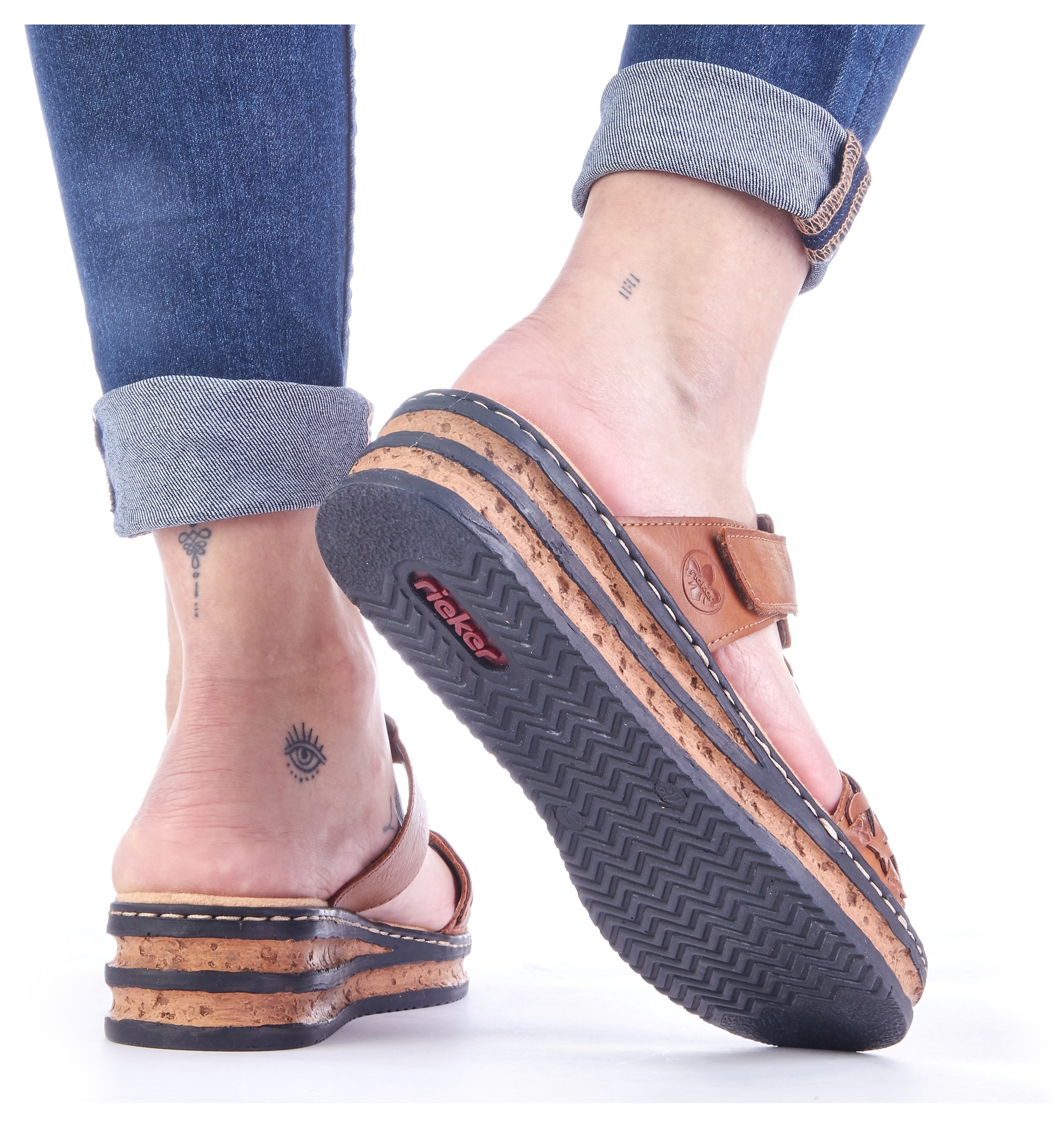 Rieker Pantolette  compensé, chaussure d'été, mule avec brides effet tressé