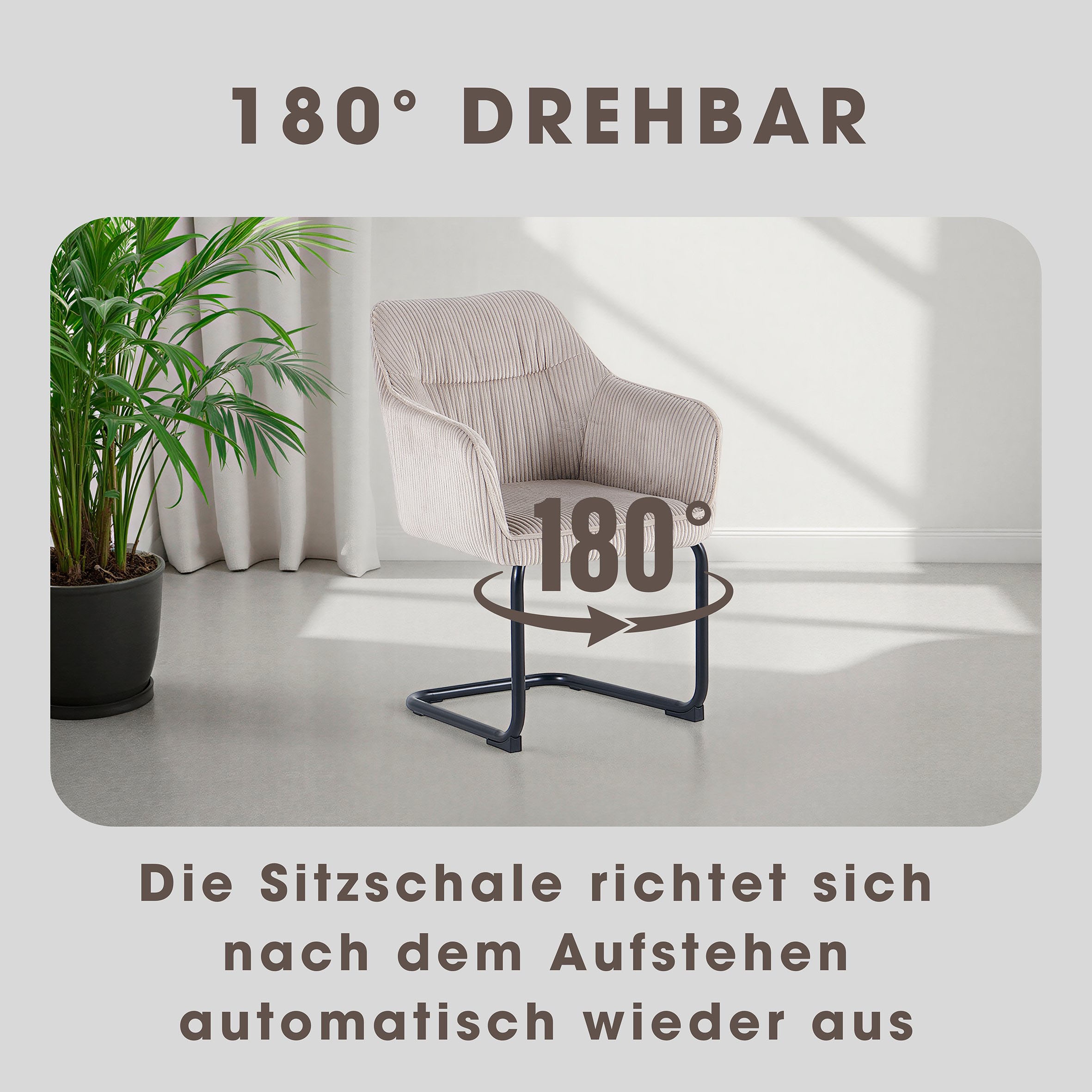 byLIVING Chaise cantilever »ELBA« (Ensemble) 2 cuisGrob-Cord, 110 kg, 180° drehbar Rückholfunktion, Schwingstuhlgestell