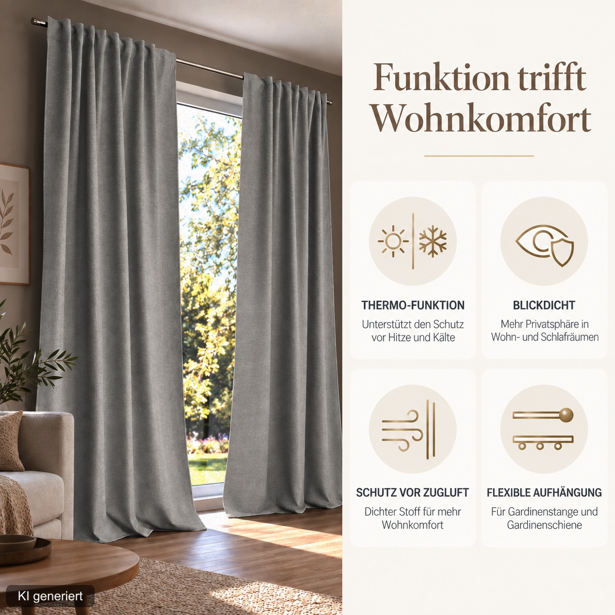 HOME WOHNIDEEN Rideau »PELLU« Bande multifonctionnelle 1 cuis tlg. THERMOCHENILLE, UNI