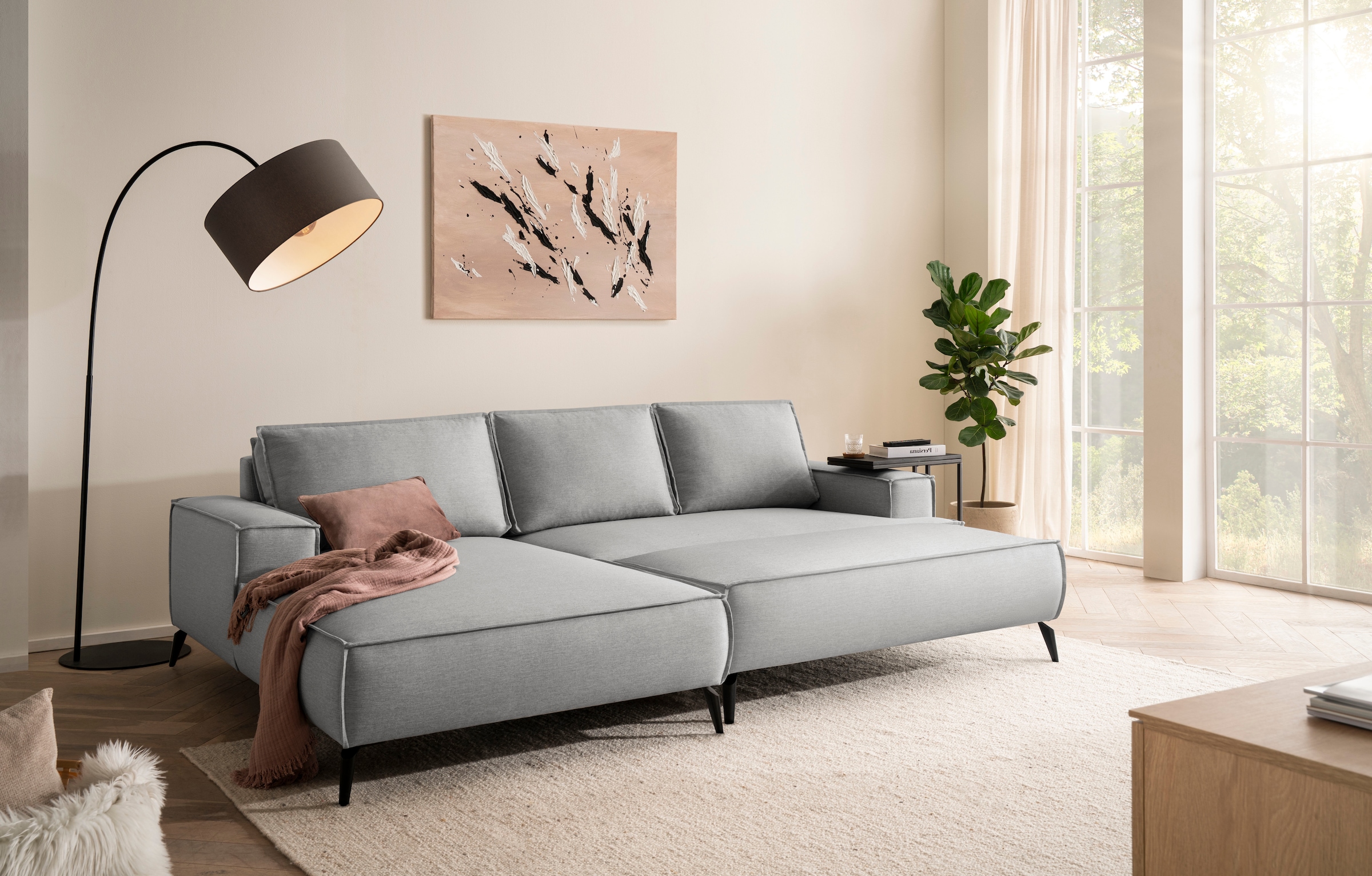 GOODproduct Groupe de sièges »TVINNU, Polsterecke L-Form, Schlaffunktion, mit Hocker« Ensemble,  Set, stellbar zum Schlafsofa (Krokodilverbinder)