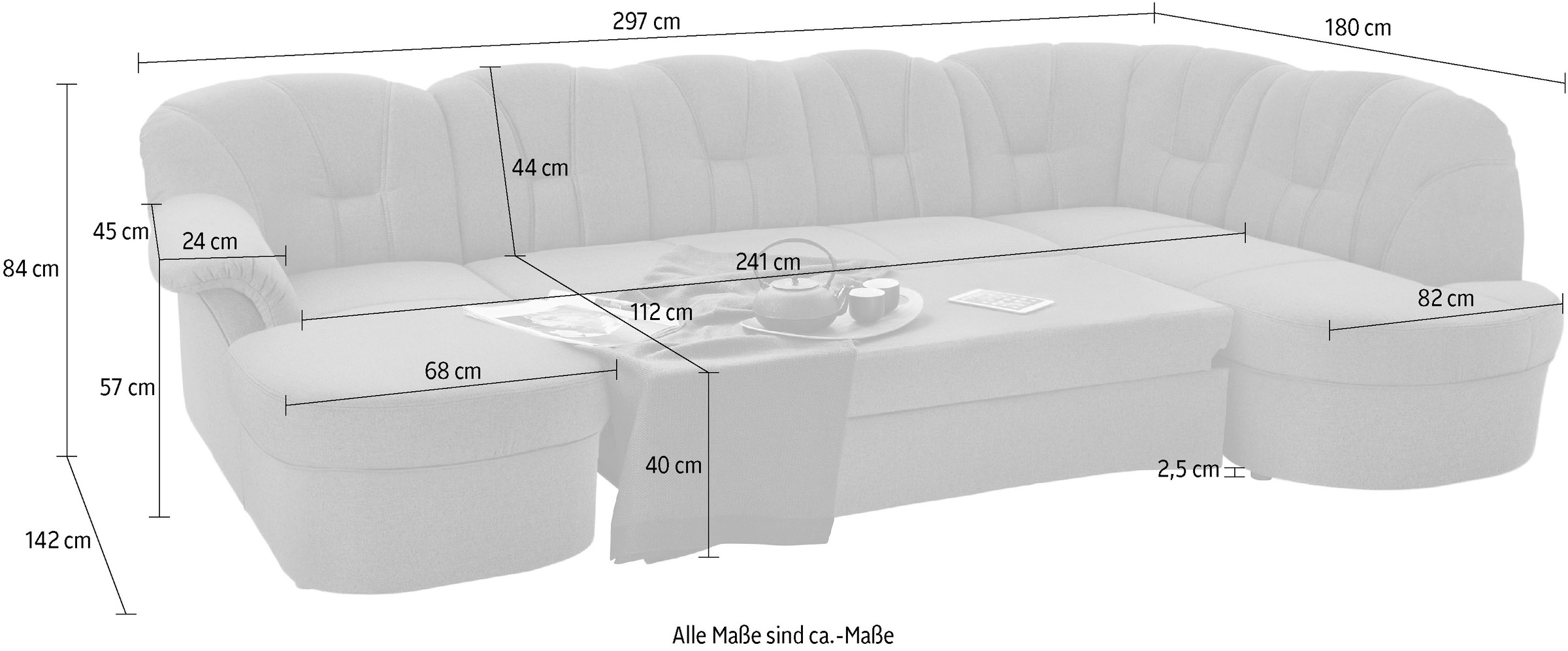DOMO collection Wohnlandschaft »Papenburg U-Form«, in grosser Farbvielfalt, wahlweise Bettfunktion, frei im Raum stellbar