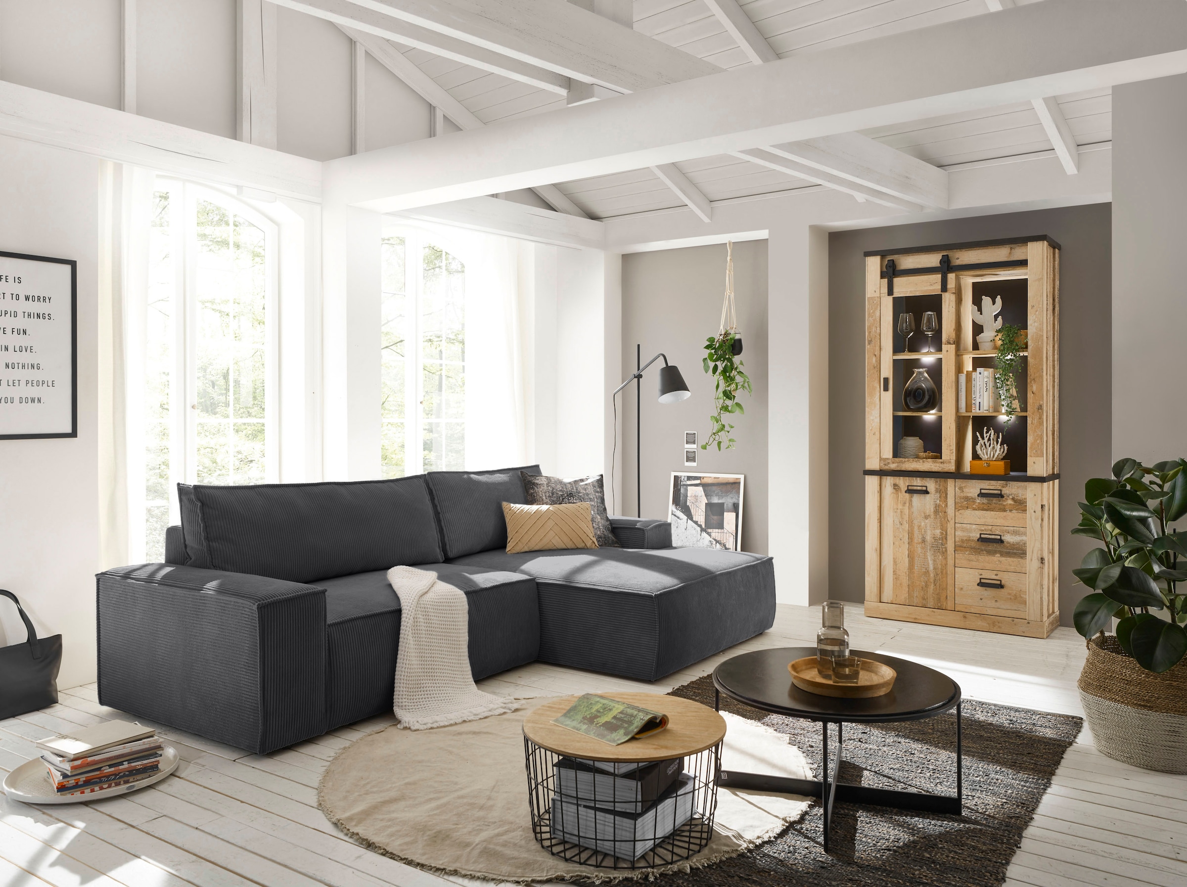 Home affaire Ecksofa »SHERWOOD L-Form, 267 cm - OTTO. Verlässliche Qualität.« Schlaffunktion mit Bettkasten (210x136 cm), Cord, Vintage, Samtvelours