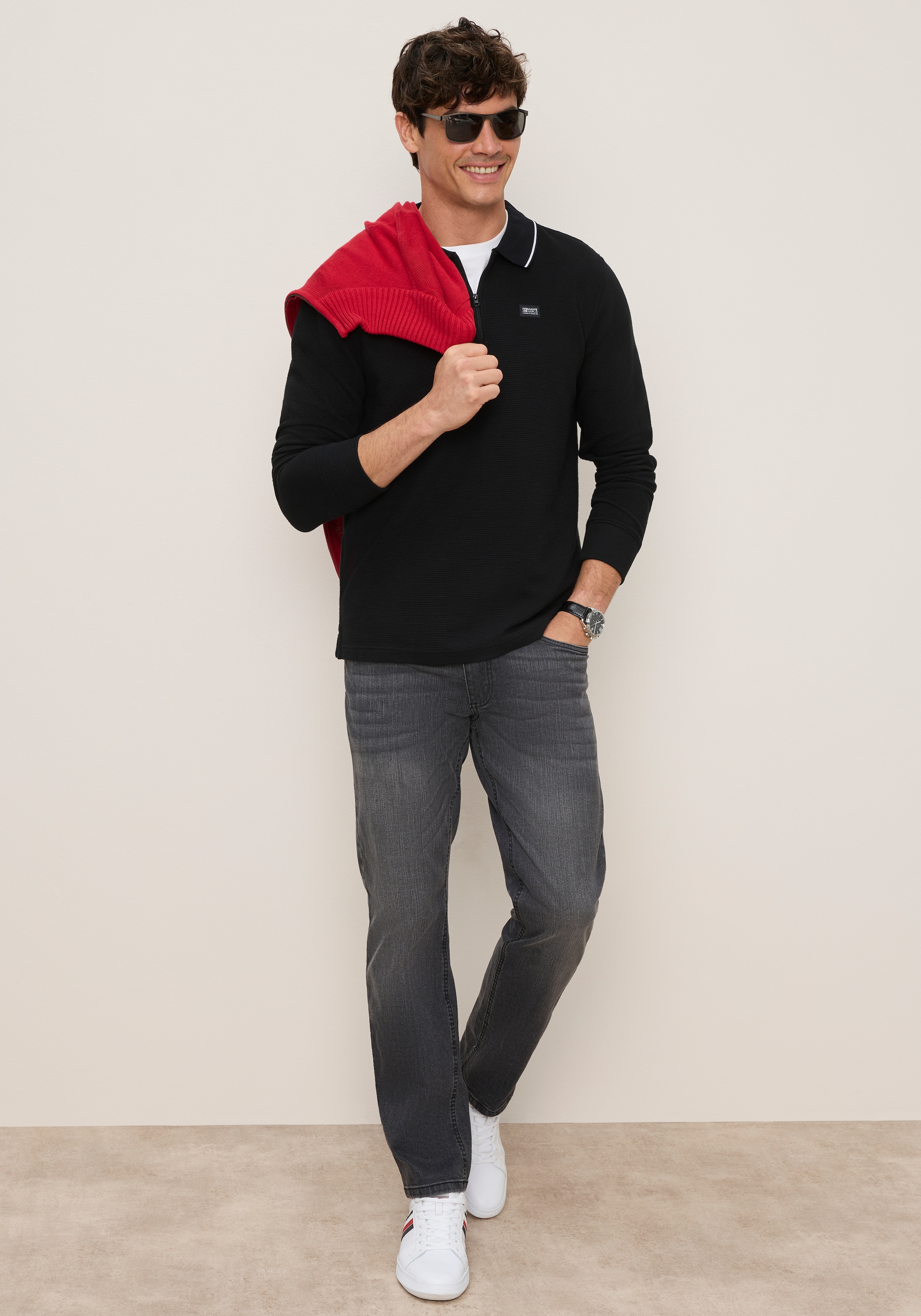 Man's World Sweatshirt , mit Polokragen, aus Baumwolle und Polyester, in unifarbener Optik
