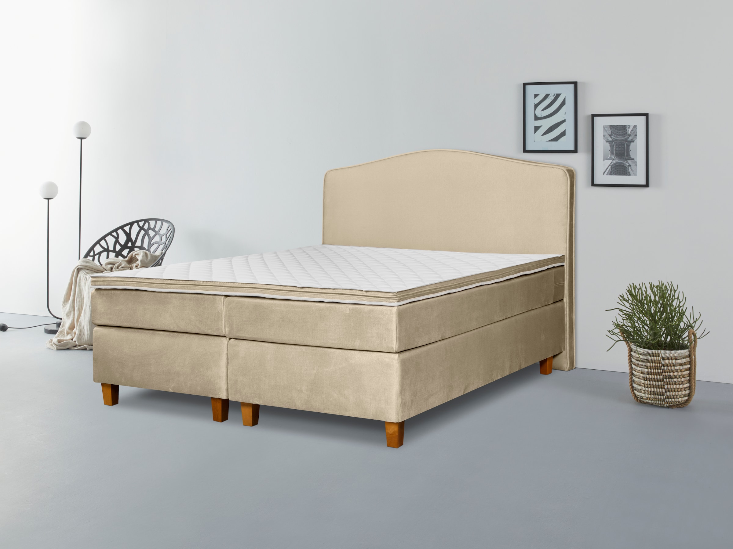 INOSIGN Boxspringbett »Jalma«, Füsse aus massiver Birke ; Inkl. Topper