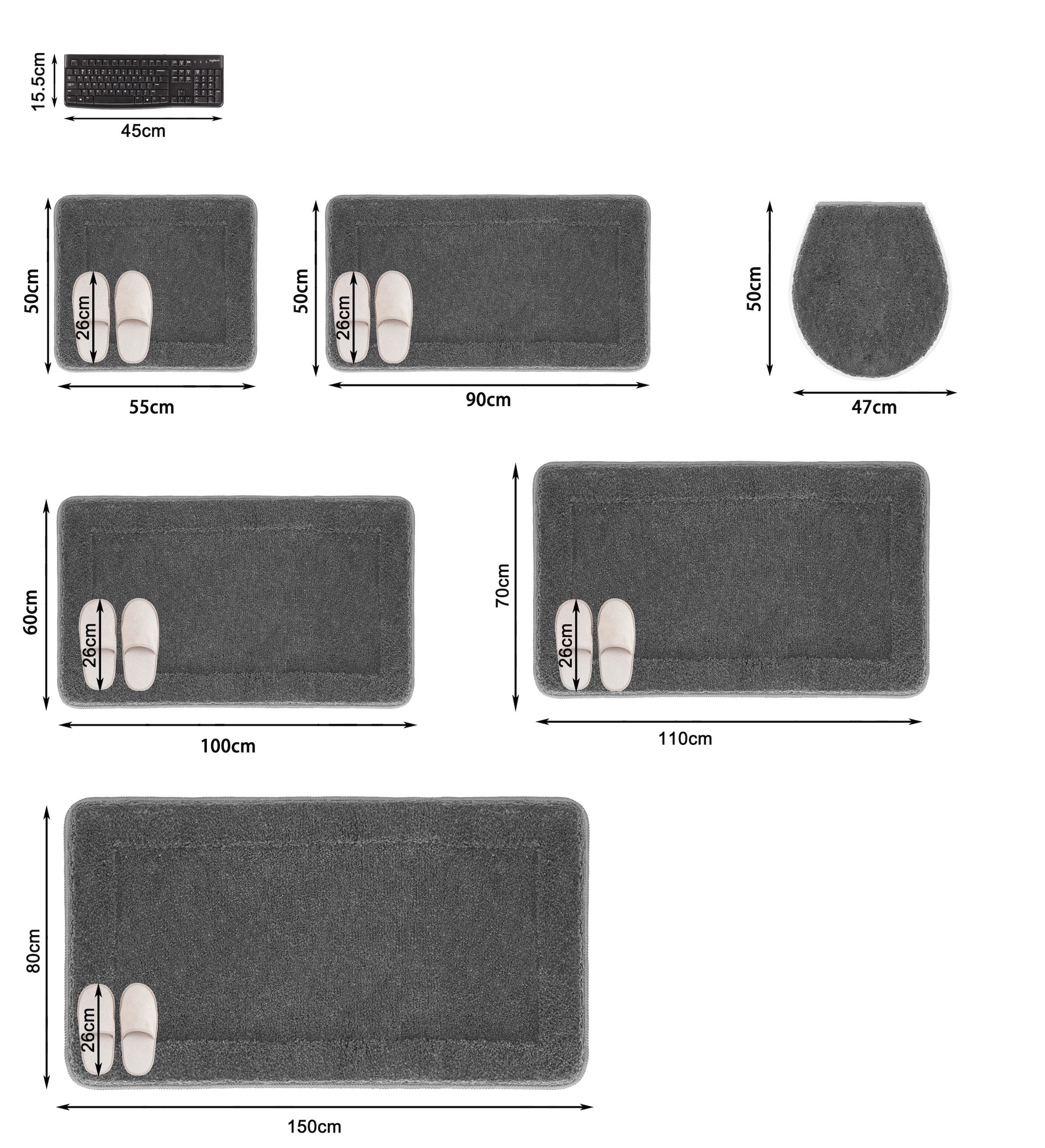 GOODproduct Tapis de bain »Sanremo mit Rahmen, Badvorleger, Badezimmer, sehr weich, Hoch-Tief« Höhe 25 mm revêtement antidérapant Séchage rapide | compatible chauffage au sol Tapis de bain, uni, rectangulaire et disponible en set de 3 pièces