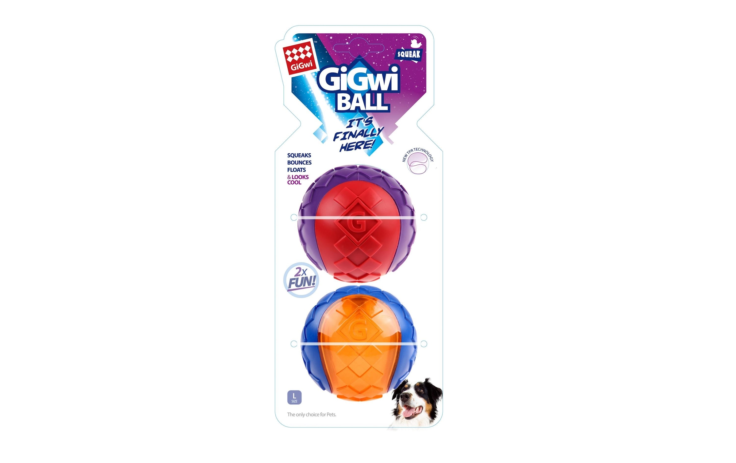 GiGwi Tier-Beschäftigungsspielzeug »Ball Squeaker, Blau/Orange und Rot/Violett«, Kunststoff