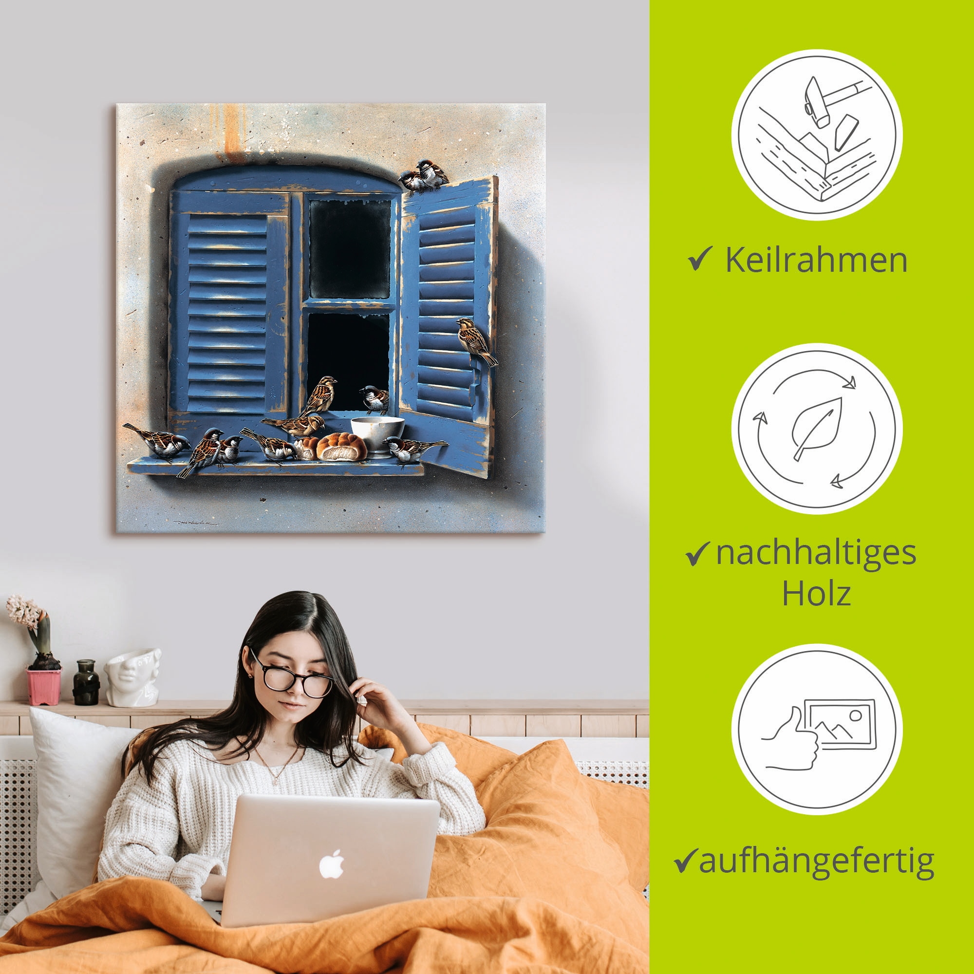 Artland Wandbild »Vogelbesuch II«, Fenster & Türen, (1 St.), als Leinwandbild, Poster in verschied. Grössen