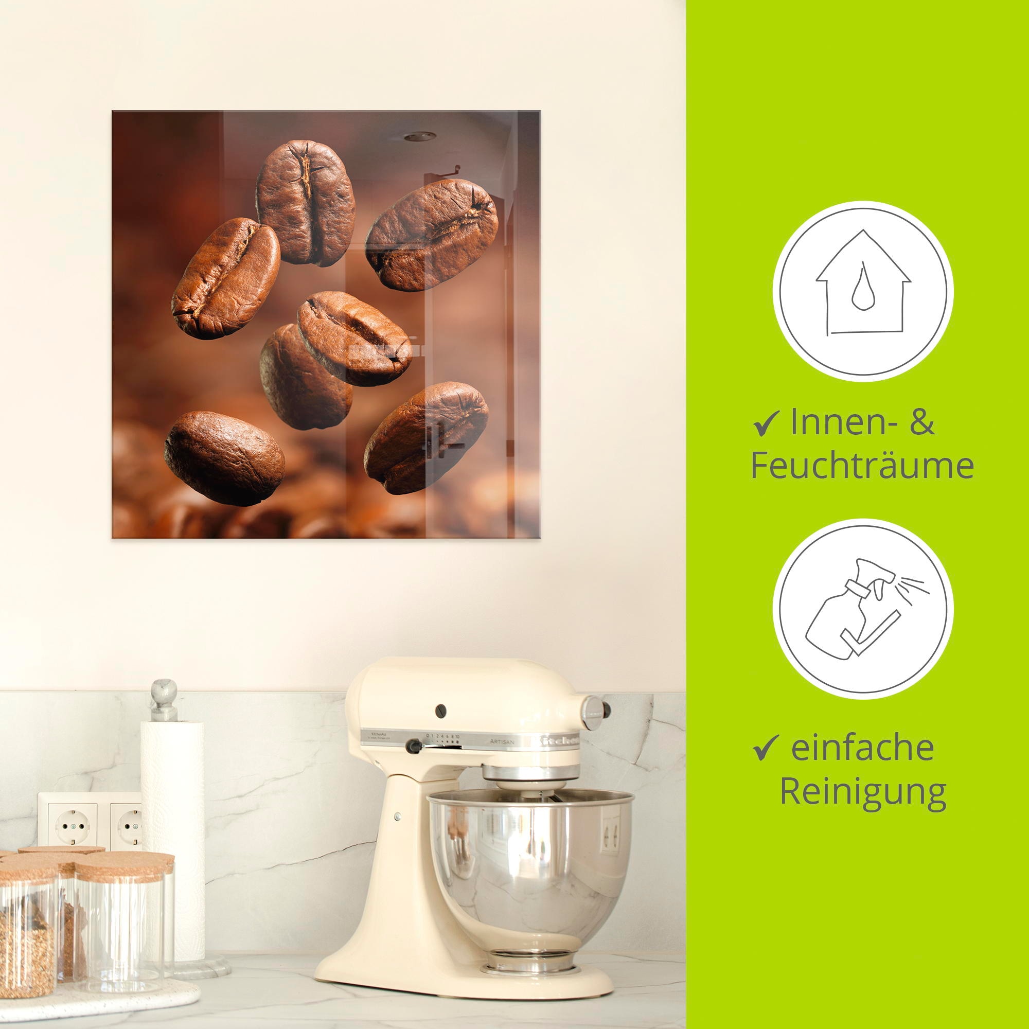 Artland Glasbild »Nahaufnahme von Kaffeebohnen«, Getränke, (1 St.), in verschiedenen Grössen