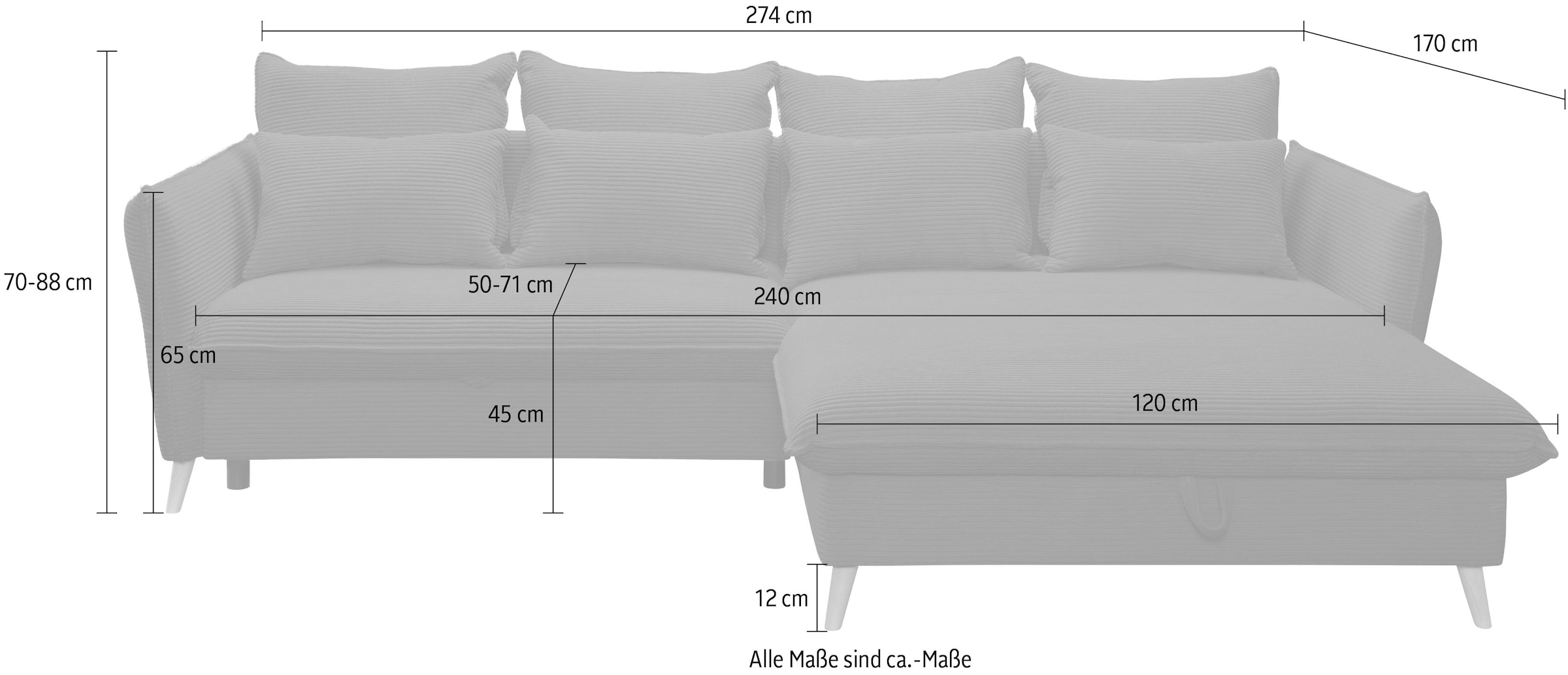 exxpo - sofa fashion Ecksofa »WALPY, elegant und modern, hoher Sitzkomfort, schmale Armlehnen«, L-Form, wahlweise mit Bettfunktion und Bettkasten, in Cord