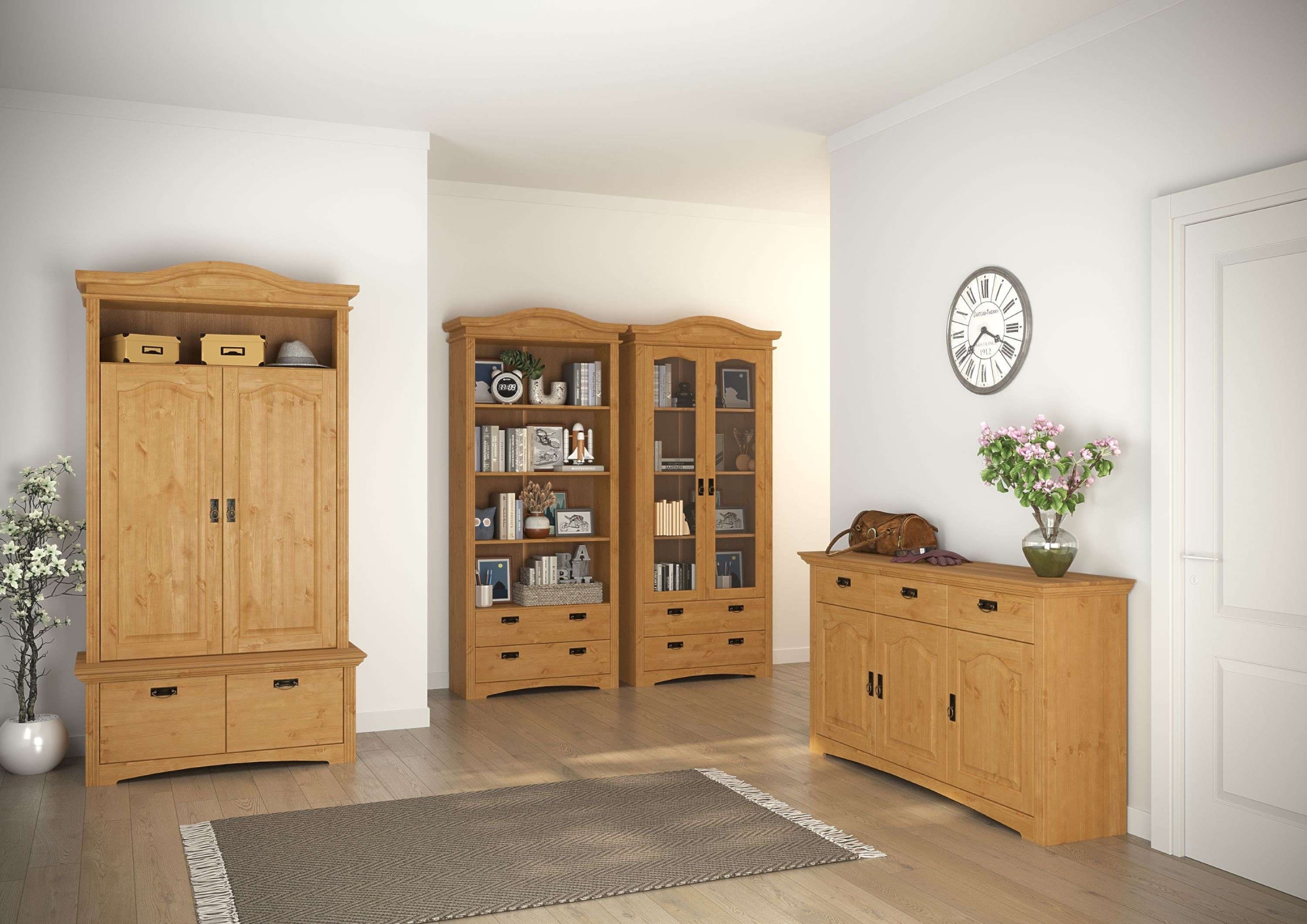 Home affaire Vitrine »Konrad«, aus massiver Kiefer, mit Glaseinsätzen, B/T: 94/208 cm
