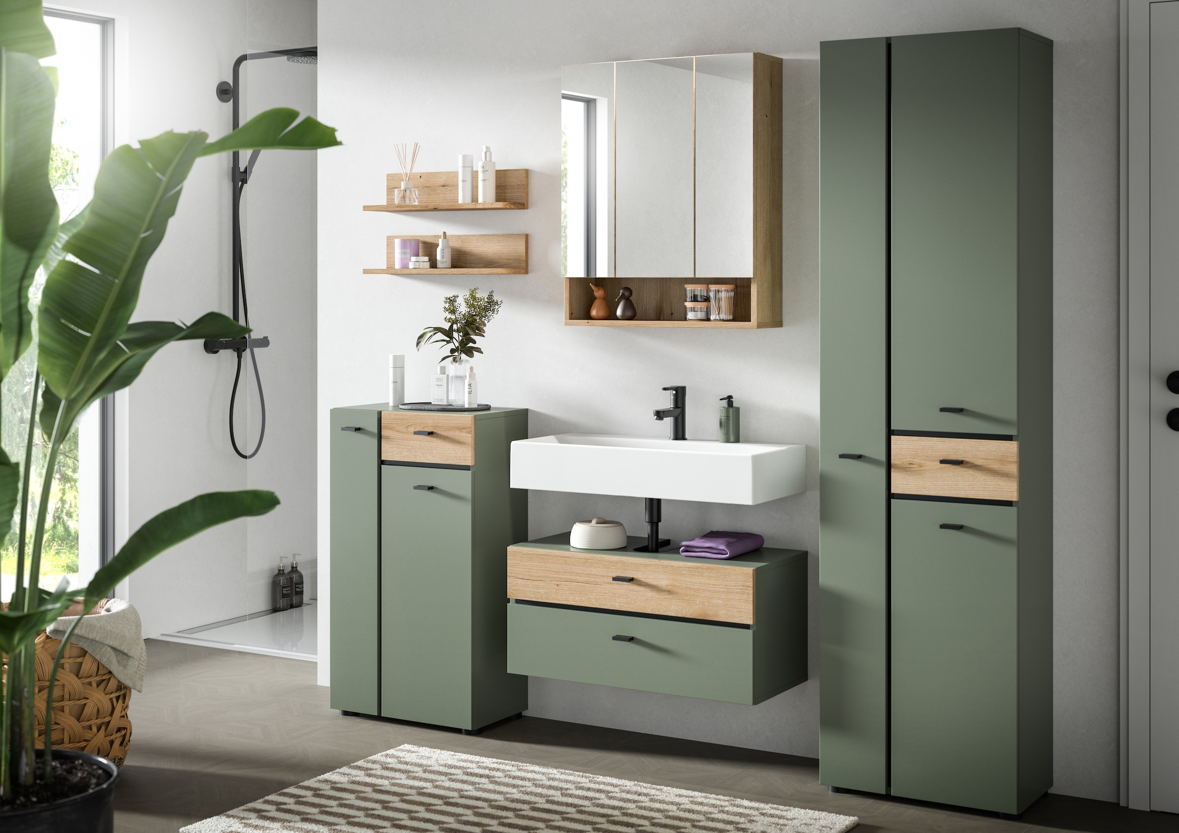 welltime Hochschrank »VANN, HÖHE 191cm, 3 Türen, 1 Schubkasten, 12 Fächer, viel Stauraum« individuell mit weiteren Artikel der Serie VANN kombinierbar,  Universalschrank, Mehrzweckschrank, Schrank, Badschrank, Badezimmer