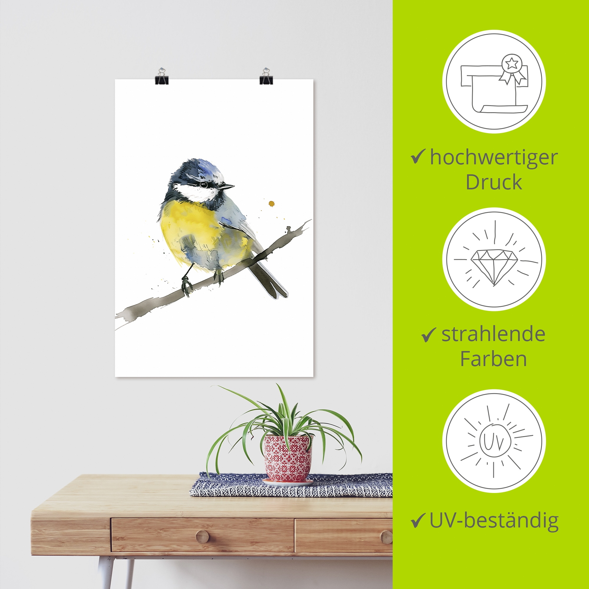 Artland Wandbild »Aquarell Blaumeise« Vogelbilder 1 Stk. tlg. als Alubild, Leinwandbild, Poster, Wandaufkleber in verschied. Grössen