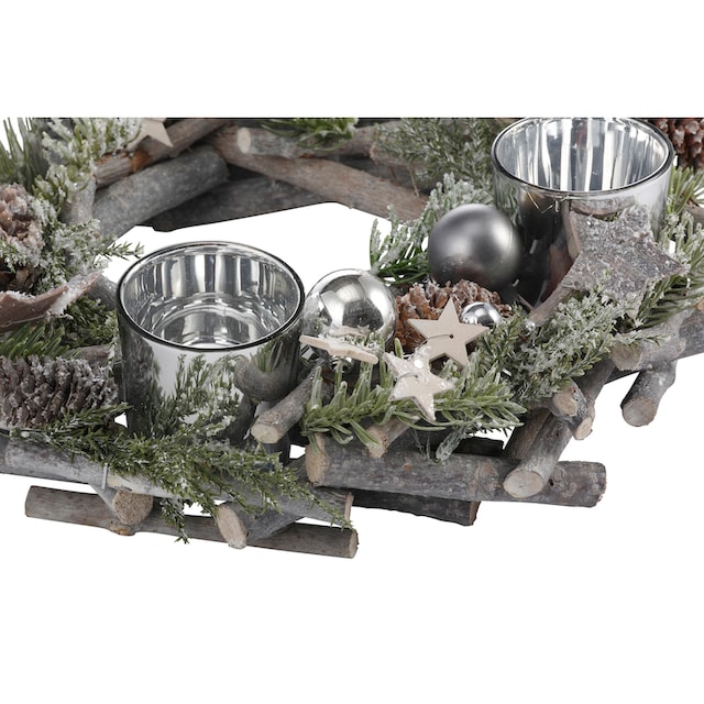 Home affaire Adventskranz »Weihnachtsdeko aus Echtholz, mit Kunstschnee und  Glitter«, Kerzenhalter für 4 Teelichter, Ø 30 cm kaufen