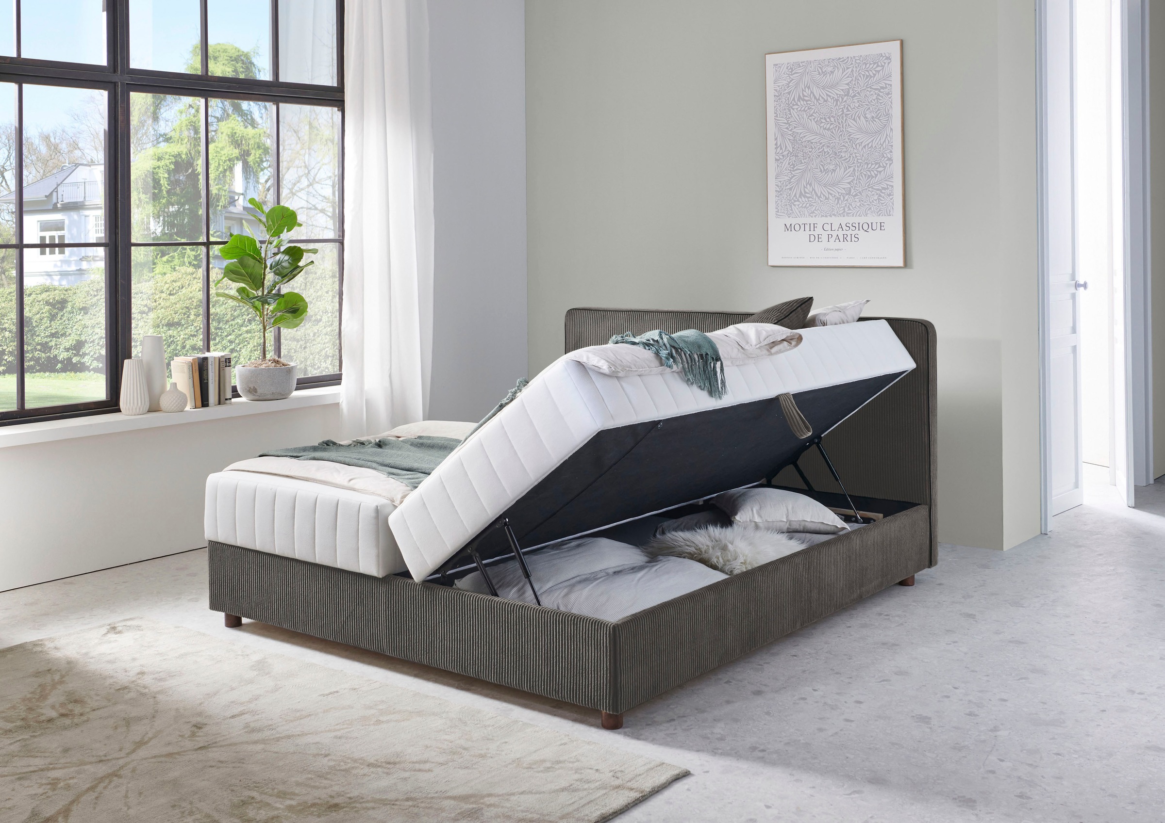 ATLANTIC home collection Bett »Corinna«, Boxbett inkl. Stauraum, Cord, erhältlich in unterschiedlichen Breiten
