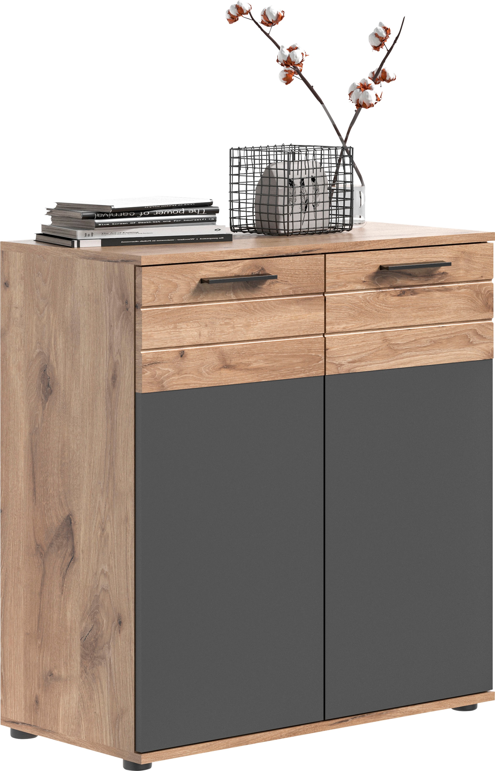 Image of Home affaire Sideboard "Riga, Breite 90 cm, 2 Türen mit Softclose, 4 Einlegeböden, 6 Fächer" hochwertige Rillenfräsung, Schuhkommode, Kommode, Anrichte, Schrank
