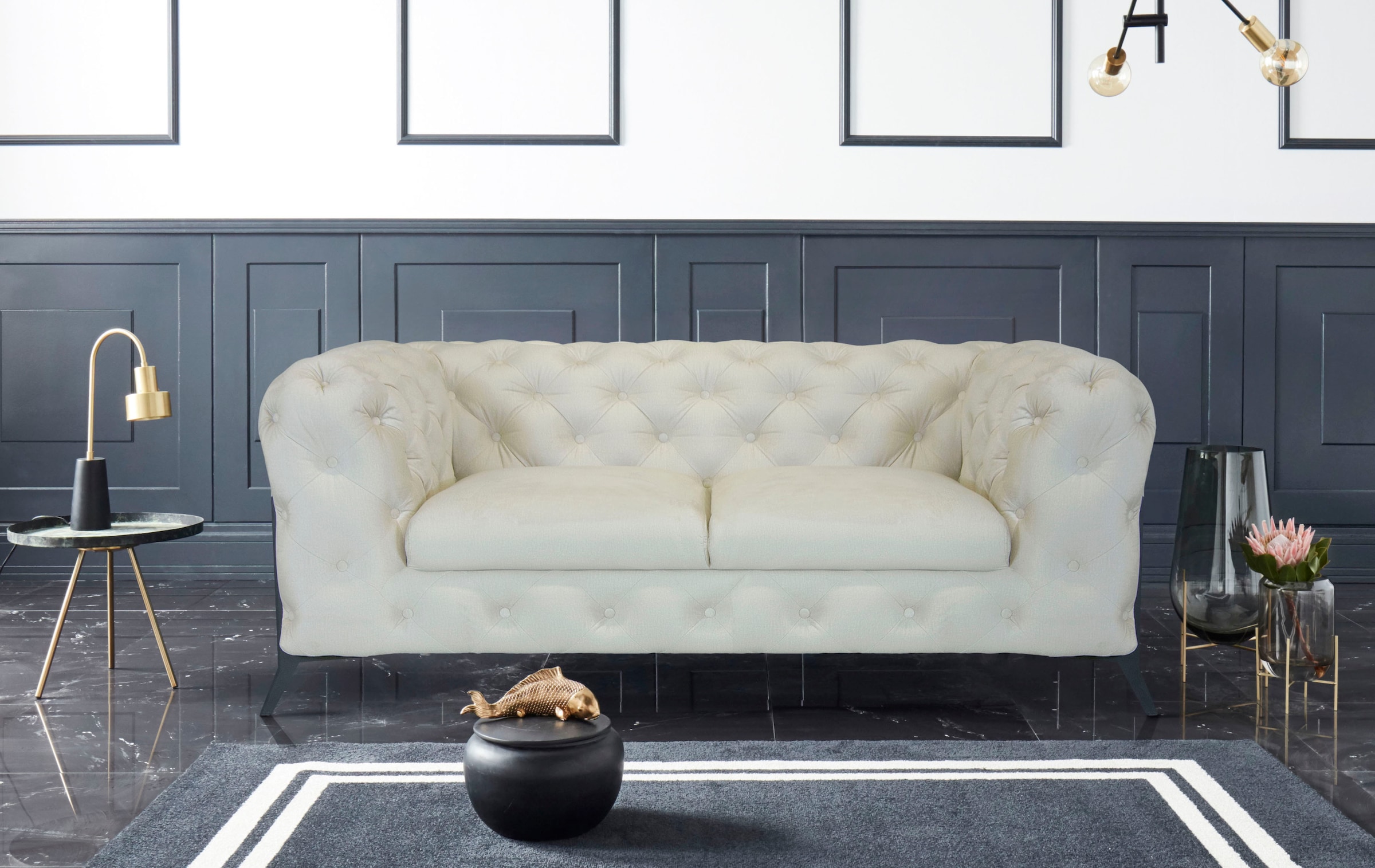Home affaire Canapé Chesterfield »Amaury« aufwändige Knopfheftung, moderne Chesterfield Optik, Fussfarbe wählbar