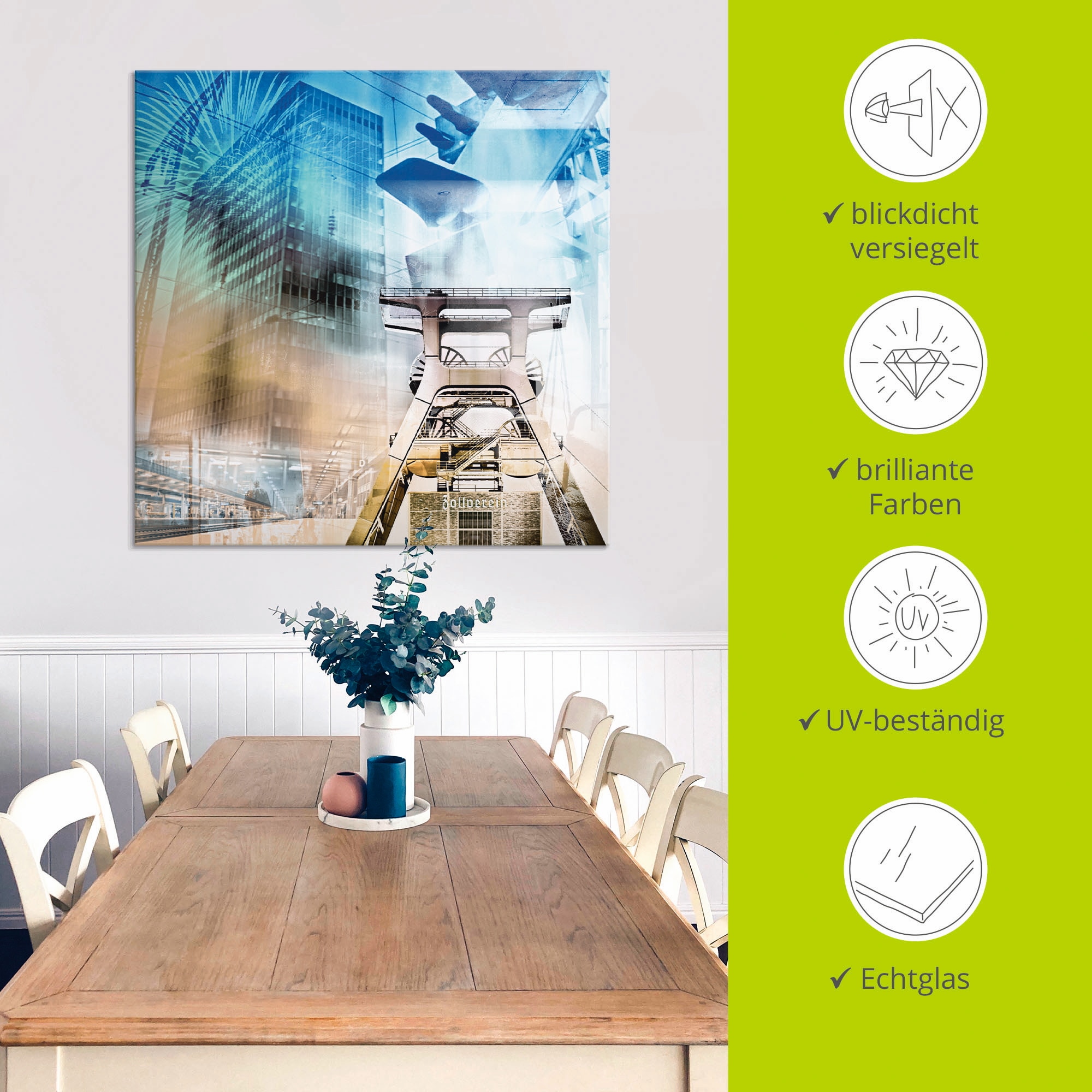 Artland Glasbild »Essen Skyline Abstrakte Collage II« Architektonische Elemente 1 Stk. tlg. in verschiedenen Grössen