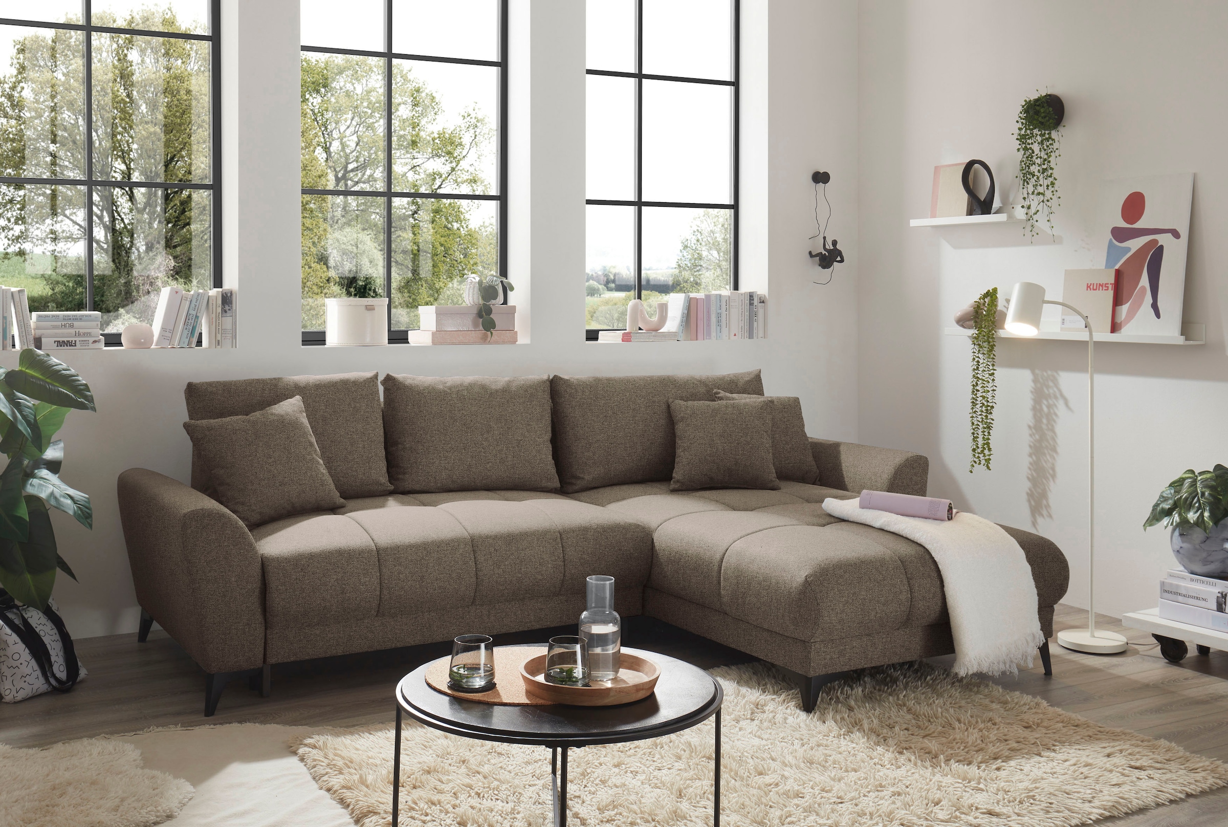 Image of ED EXCITING DESIGN Ecksofa "Bern L-Form" mit Bettfunktion, Bettkasten & 3 Zierkissen