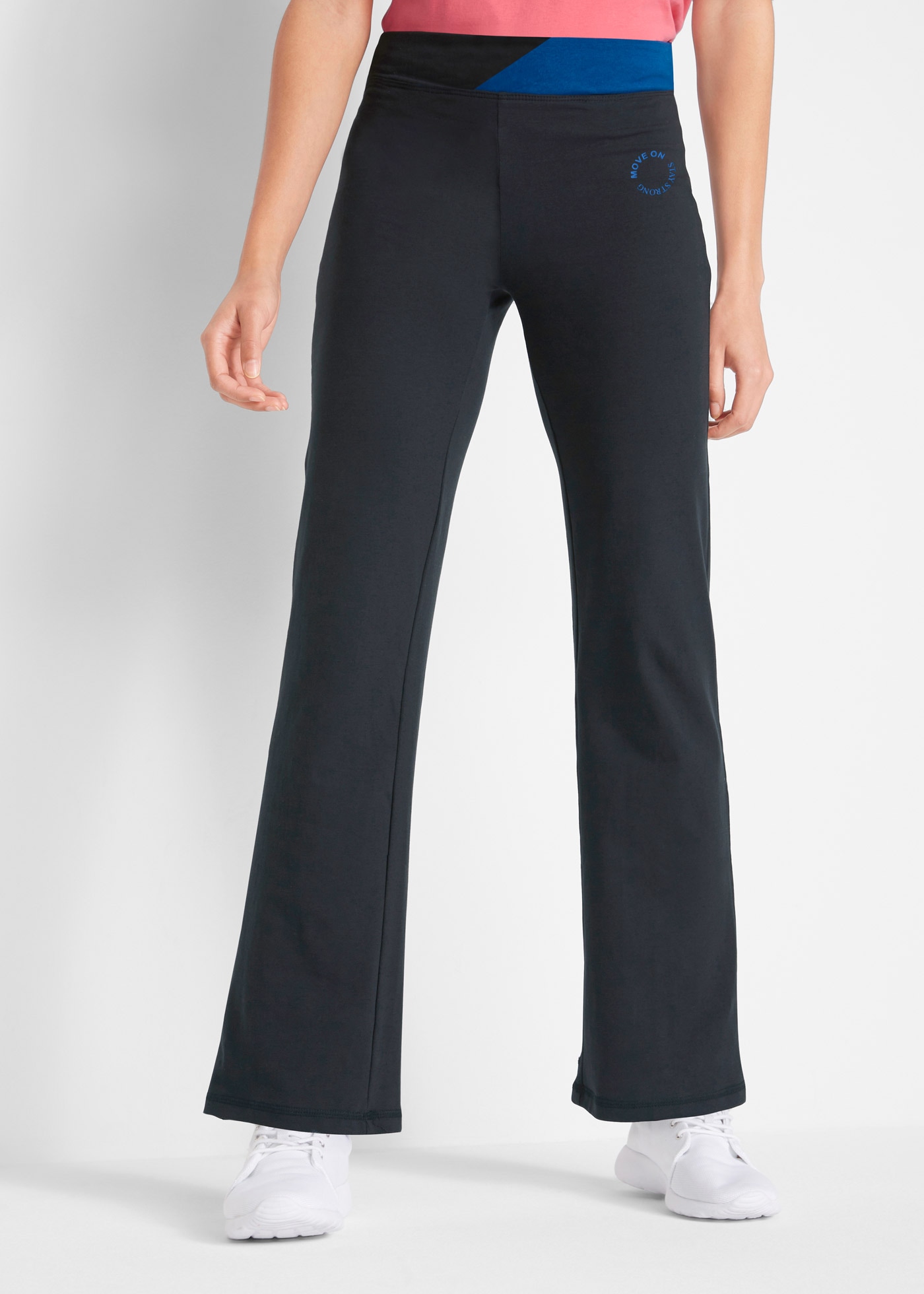Image of bonprix Sporthose aus Baumwoll-Stretch, Bootcut, Slim fit, Kontrastdetail am Bund