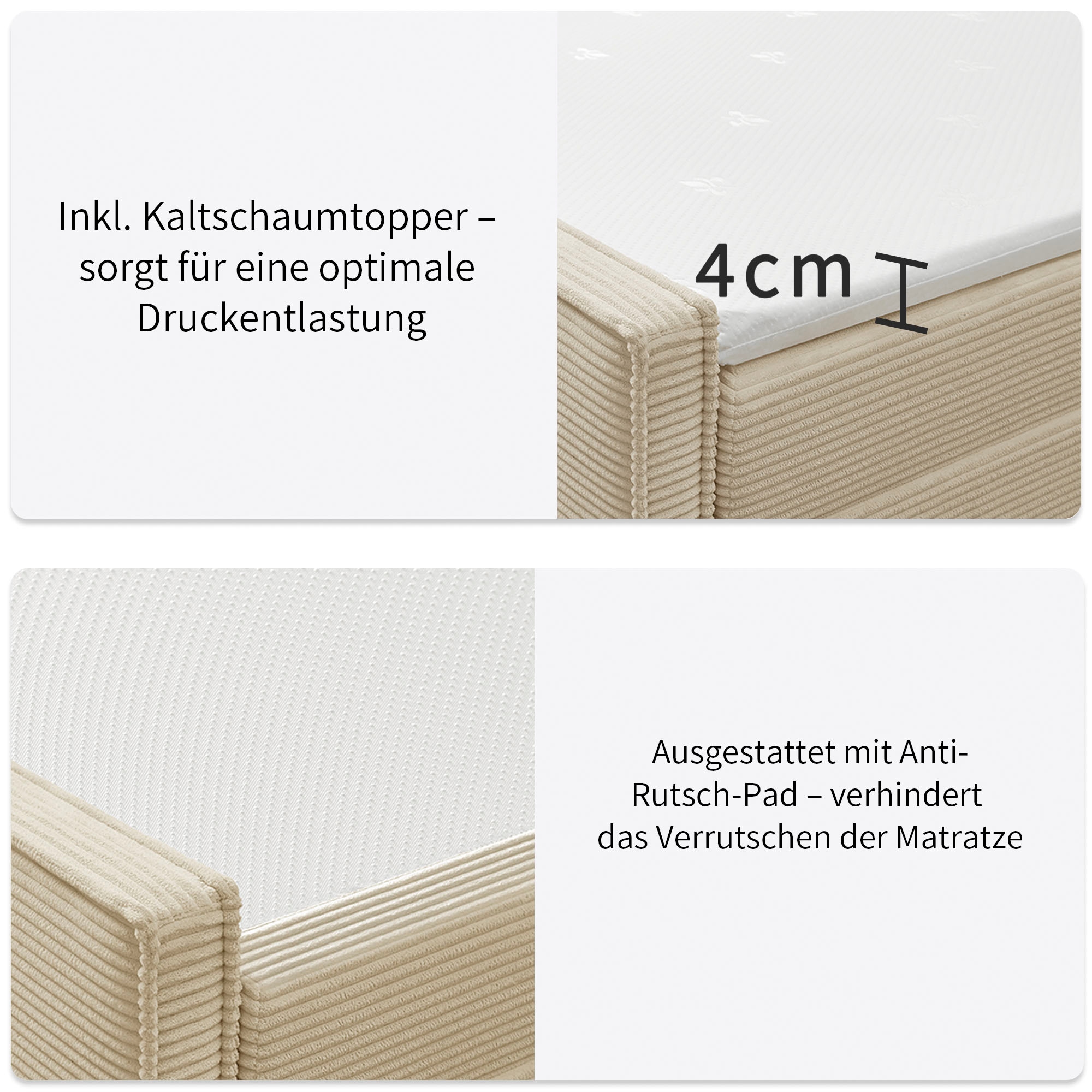 GOODproduct Boxbett »Henno inkl. Bettkasten und Topper, Liegefläche 180x200cm« erhältlich in hochwertigem Cord-Stoff und der Grösse 180x200 cm