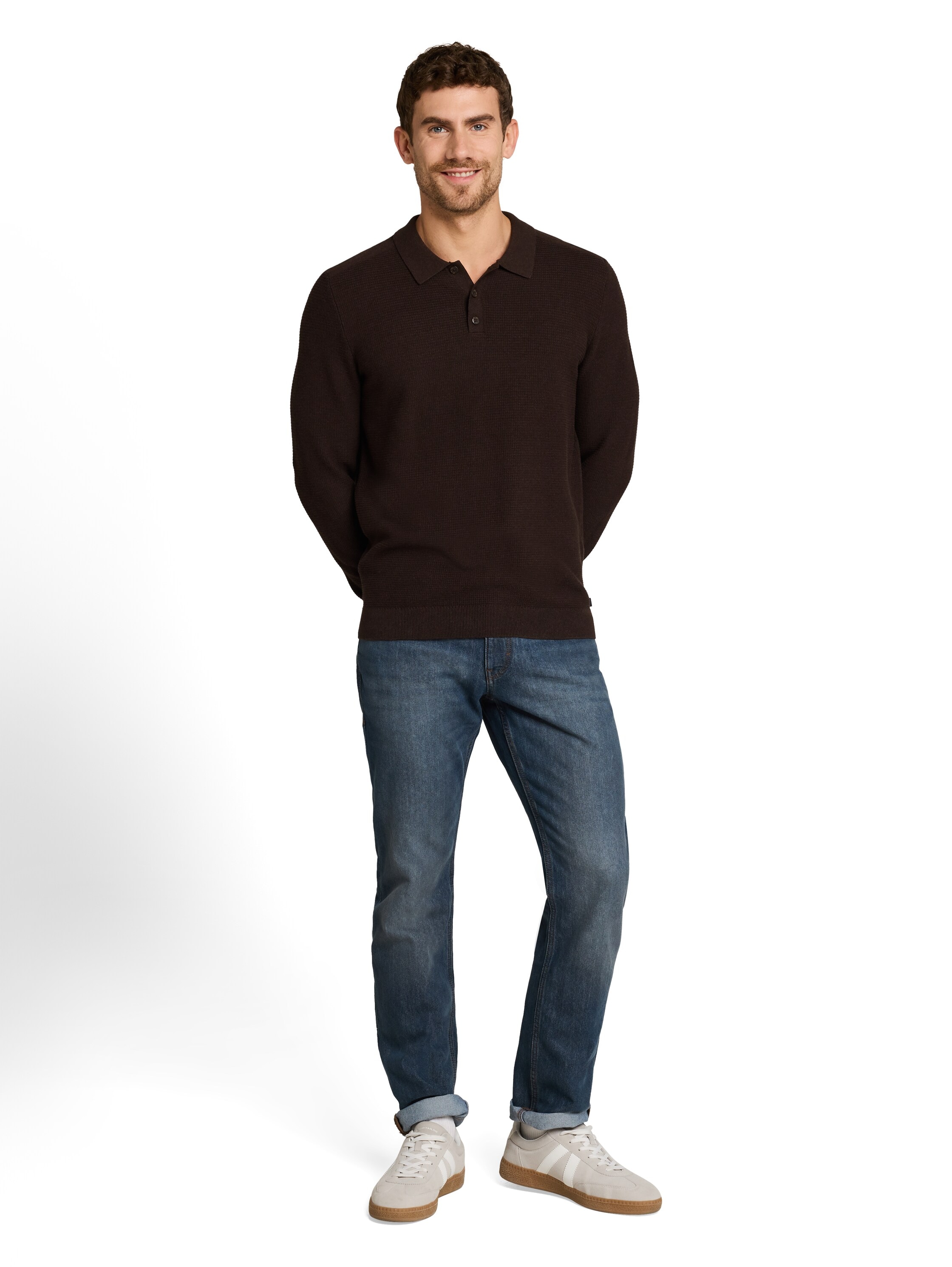 TOM TAILOR Pull à col polo uni / coton pur