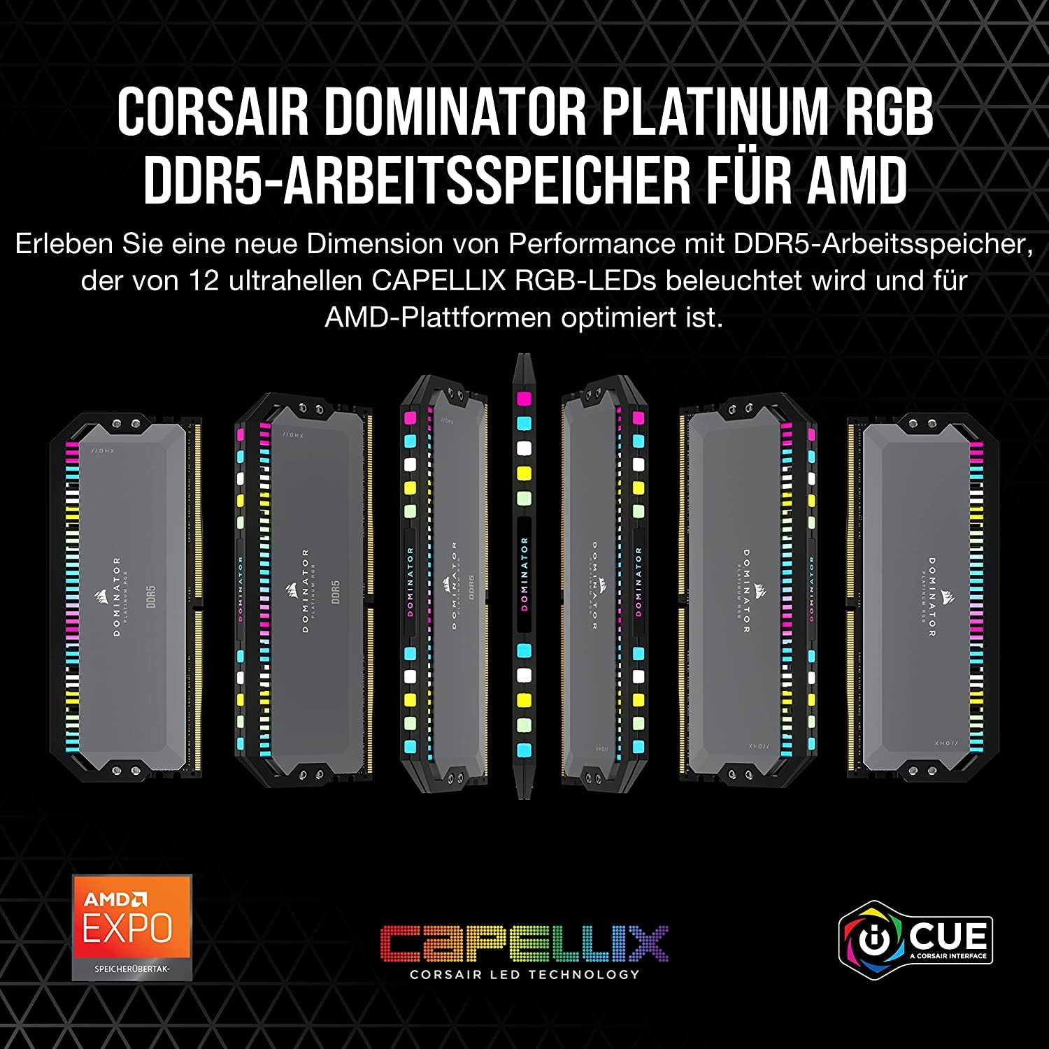 64GB 5600 Beleuchtung optimiert AMD ICUE, (2x32GB)«, RGB Corsair Arbeitsspeicher DDR5 »DOMINATOR PLATINUM RGB