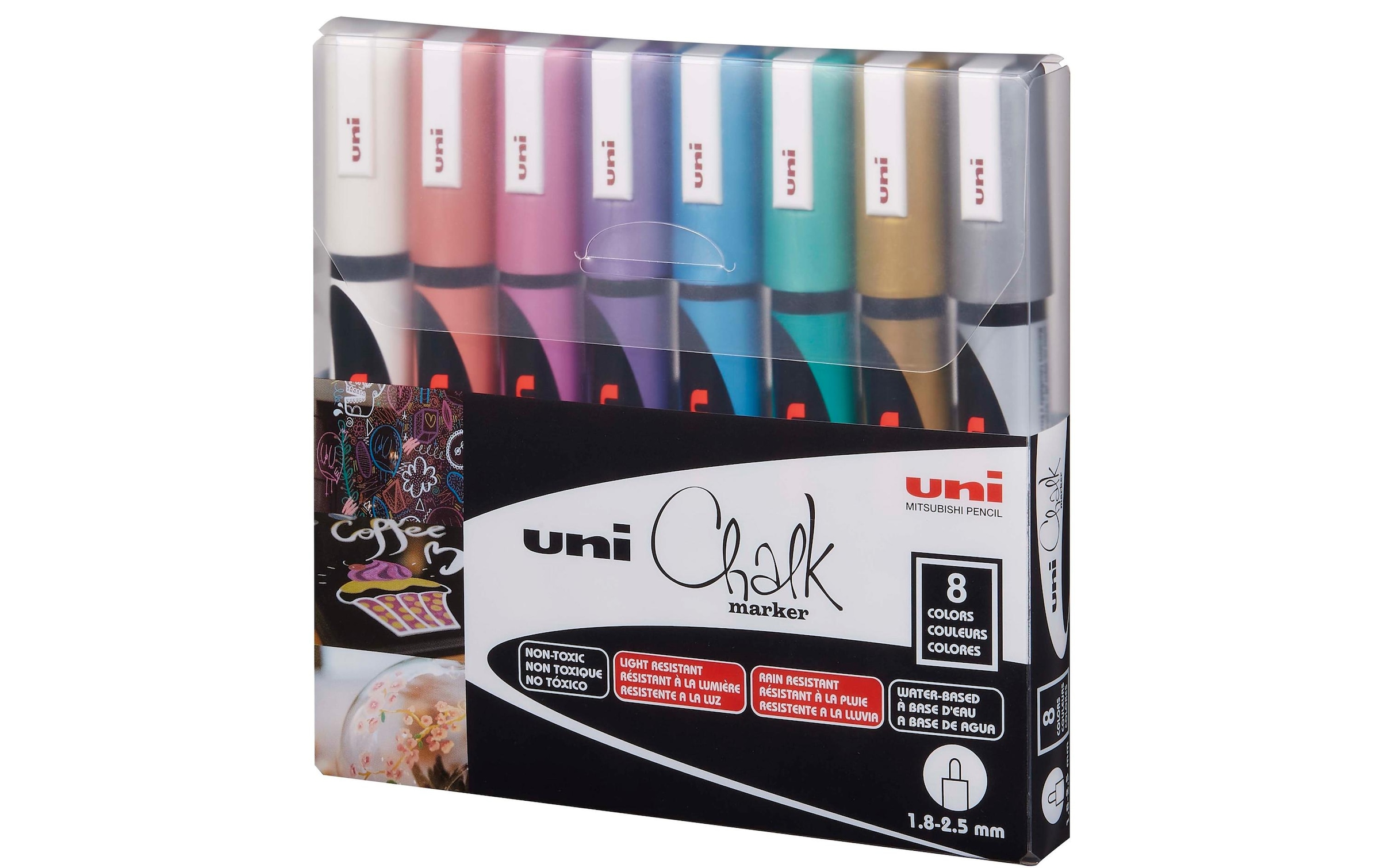 Kreidemarker »Uni Uni CHALK 1.8-2.5 mm Metallic 8 Stk«, (8 tlg.)