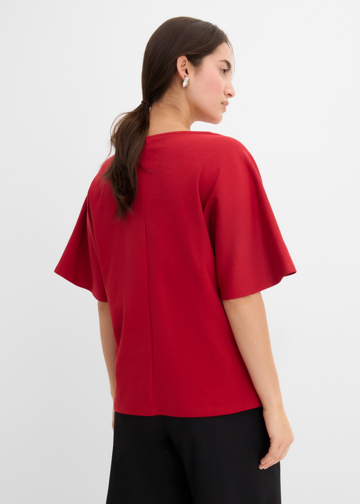 bonprix T-Shirt mit Wasserfallausschnitt, asymmetrischer Saum, Kurzarm-Design