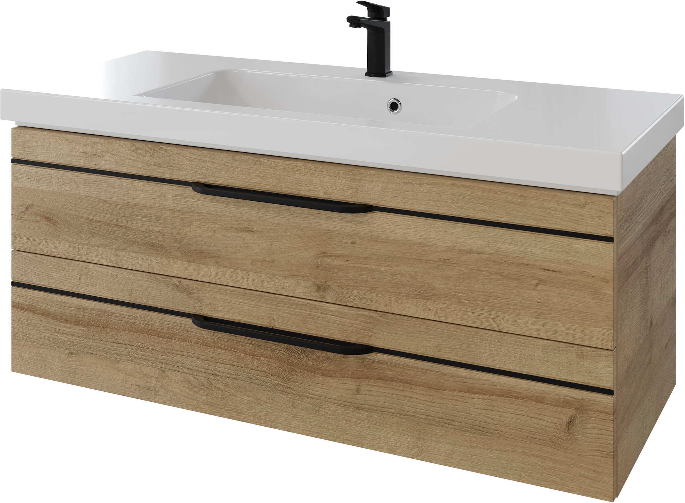 Image of Saphir Waschtisch "Serie Balto Mineralmarmor-Waschtisch mit Unterschrank, 123 cm breit" 2 Stk. tlg. Waschplatz mit 2 Schubladen, Badschrank in verschiedenen Ausführungen