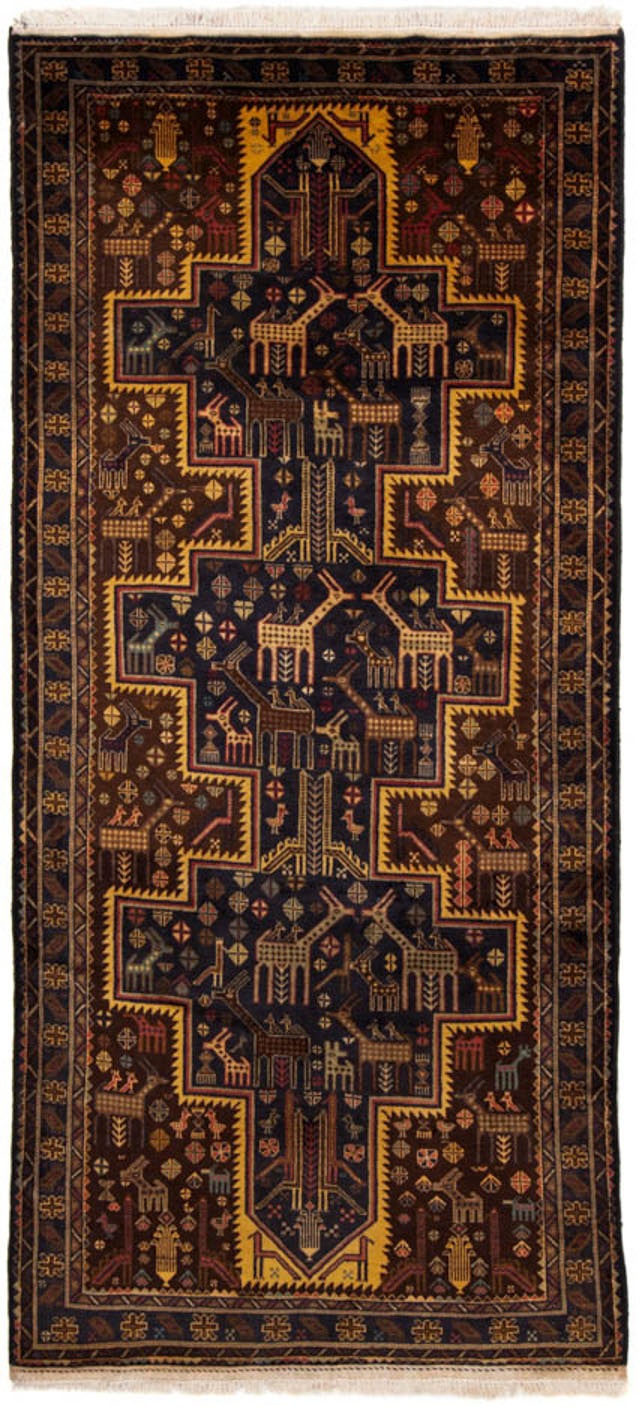 Image of morgenland Hochflor-Läufer »Belutsch Figurativ Blu scuro 220 x 109 cm«, rechteckig, 0,8 mm Höhe, Handgeknüpft bei Ackermann Versand Schweiz