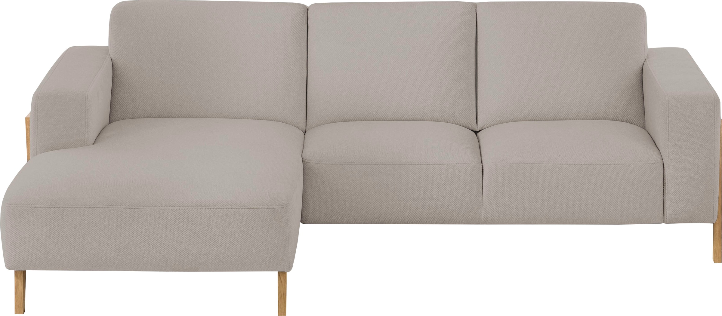 exxpo - sofa fashion Ecksofa »Starr Scandic Design, tolle Verarbeitung, bequem, Sichtholz am Armteil«, L-Form, wahlw. elektrische Sitztiefenverstellung, Massivholzfüsse