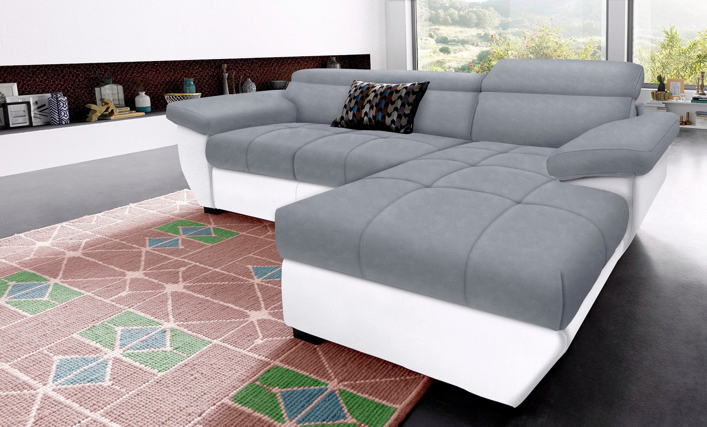 COTTA Polstergarnitur »Speedway L-Form«, (Set), Set bestehend aus: Ecksofa mit Kopfteilverstellung & Hocker