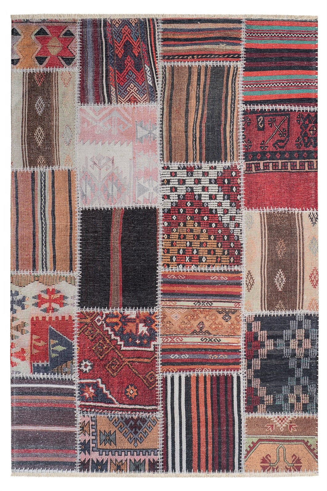 Image of Kayoom Teppich "Atoil 273" rechteckig 6 mm Höhe Kurzflor, Patchwork Muster, mit Fransen