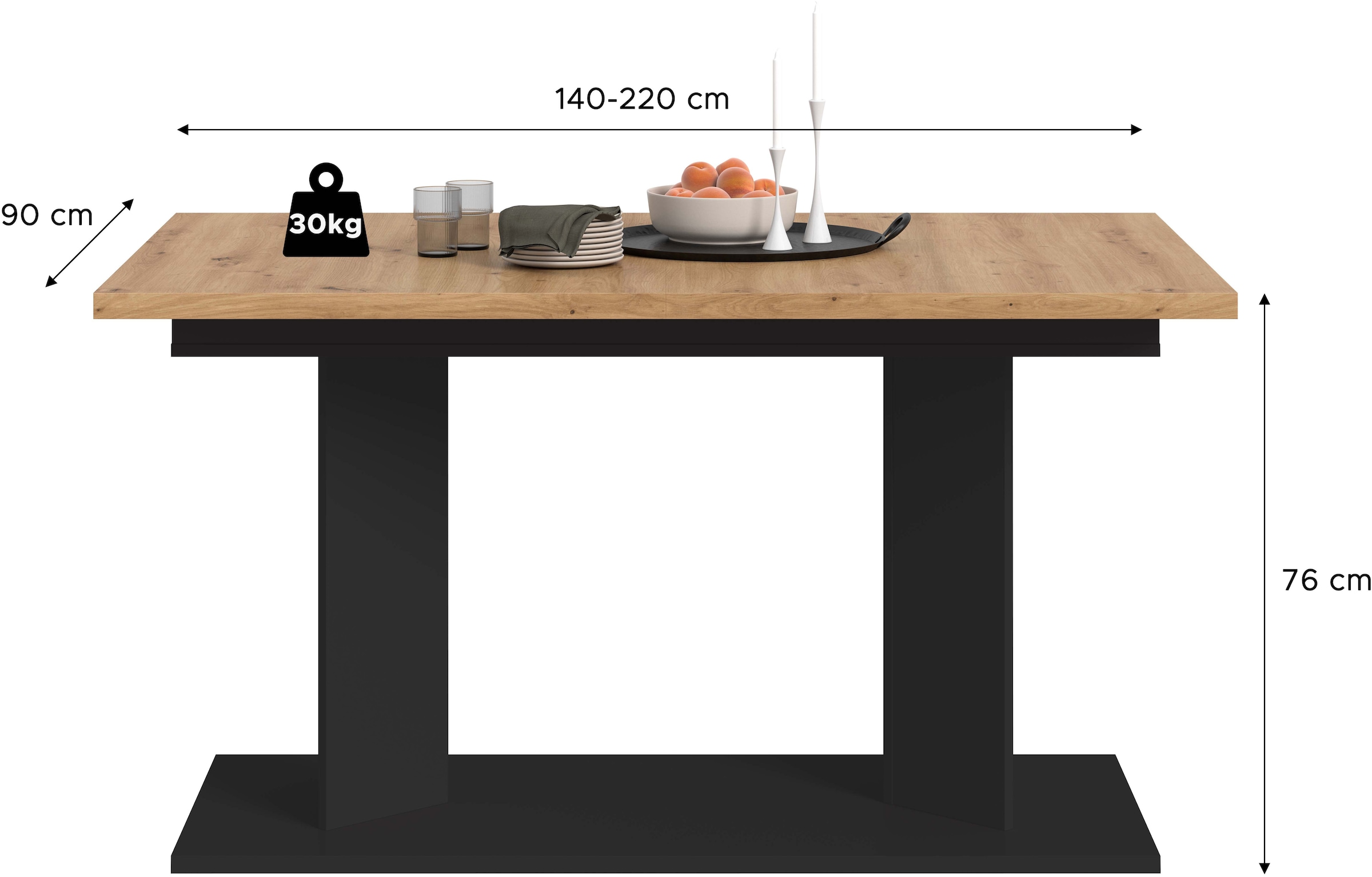 Home affaire Esstisch »GERO, 140-190 cm, 2-fach ausziehbar, Säulengestell« in verschiedenen Ausführungen erhältlich, 1 Stk. tlg. Tisch, Esstisch, Esszimmer, Esszimmertisch, Küchetisch, Bartisch